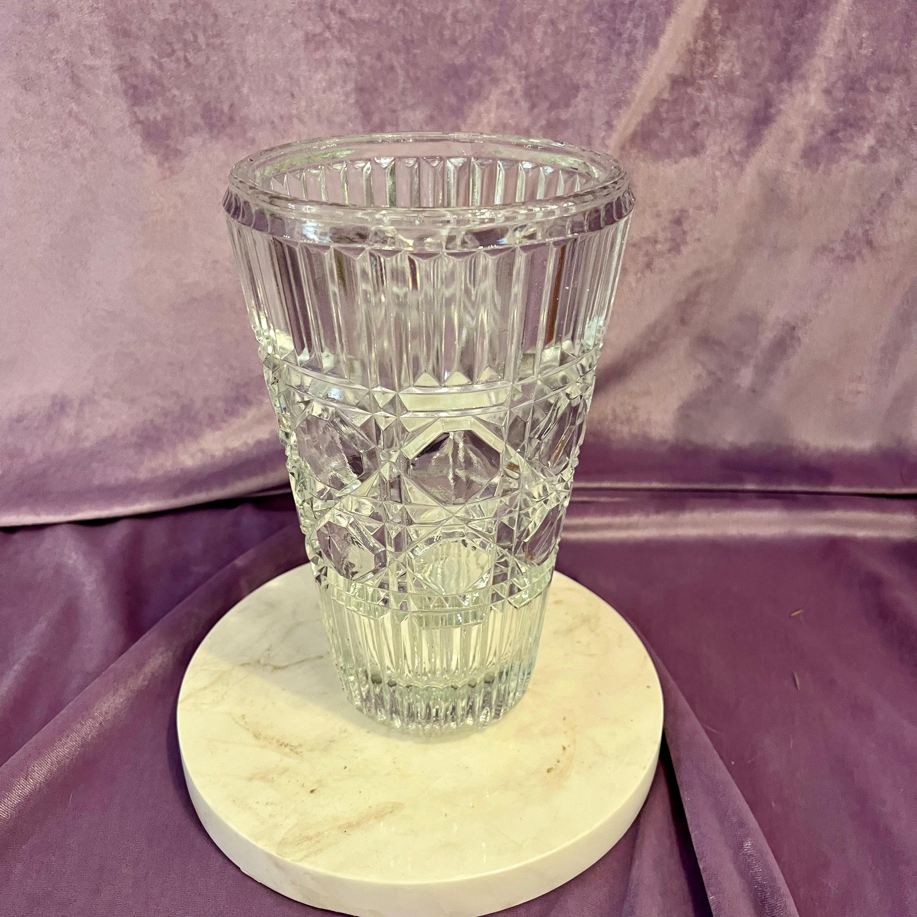 Cut Crystal Vase with Geometric Diamond Patten