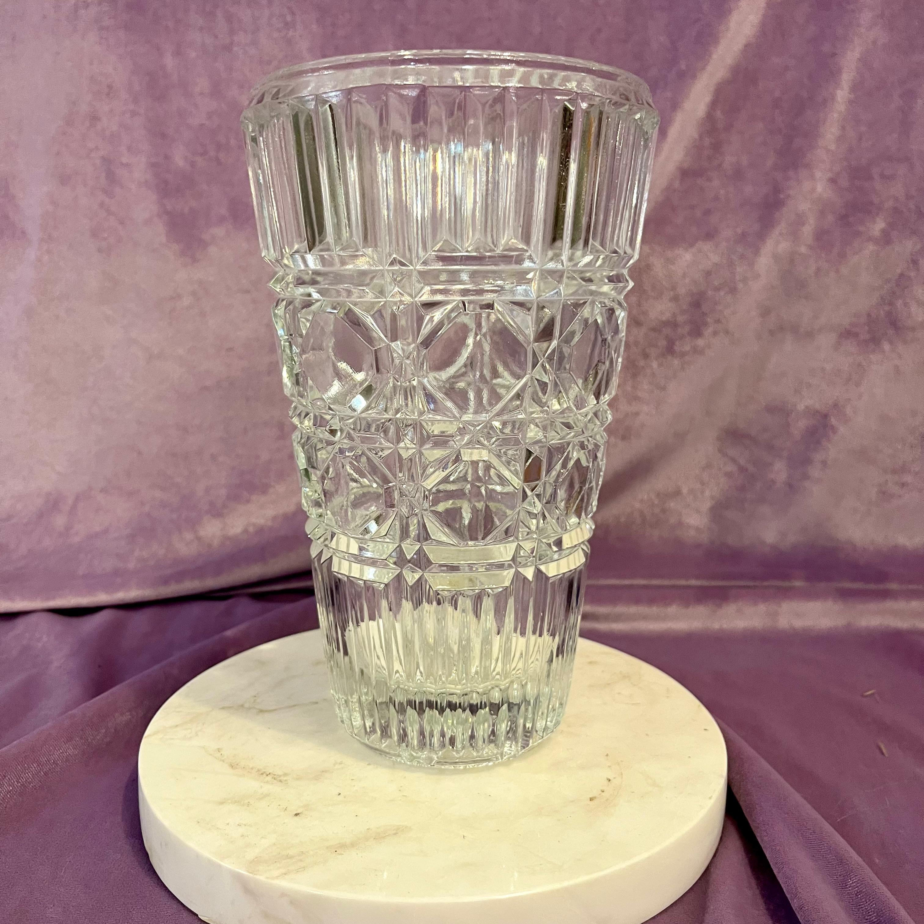 Cut Crystal Vase with Geometric Diamond Patten