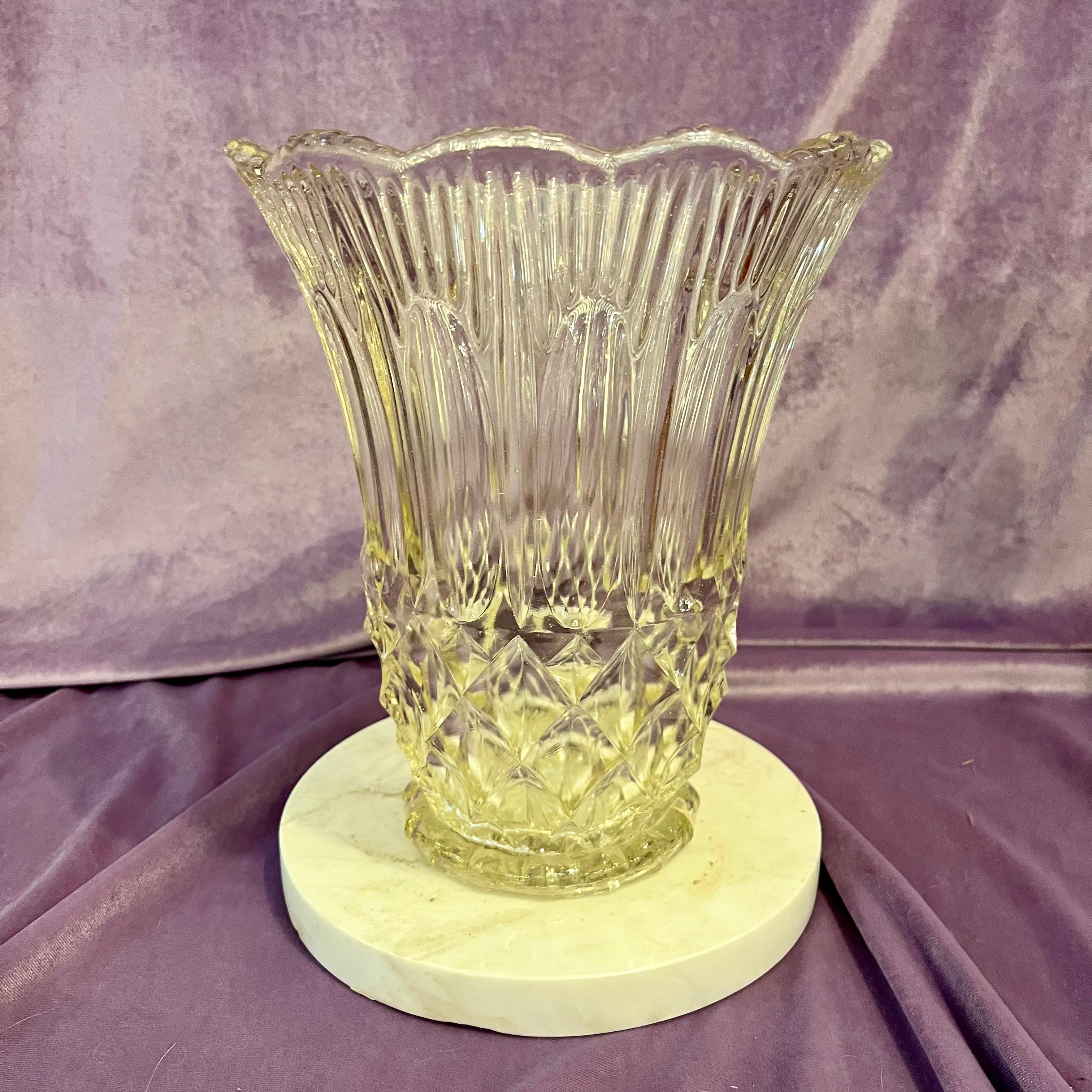 Amber Tinted Crystal Vase with Scalloped Rim