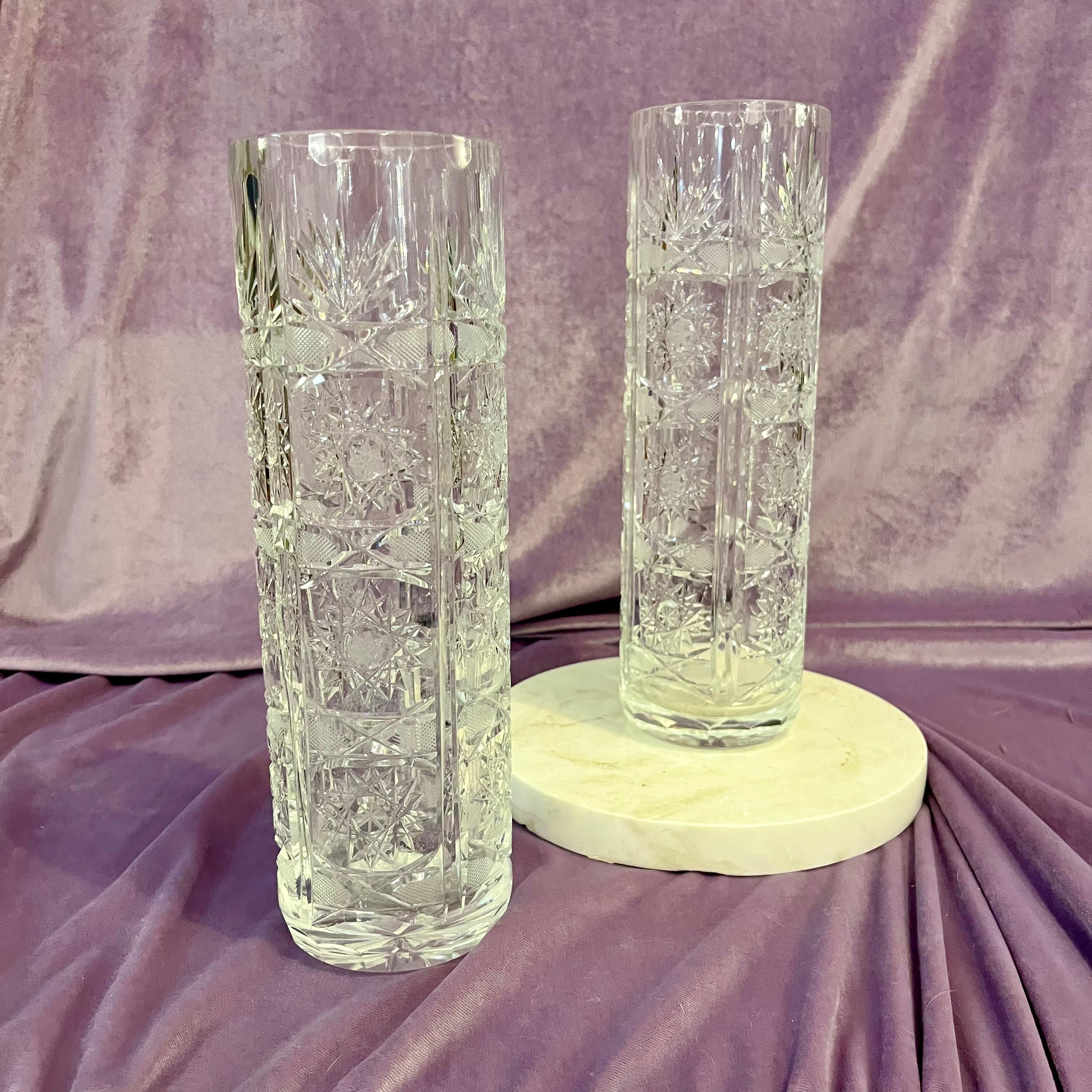 Beautiful Cut Crystal Vase with Art Deco Floral Design