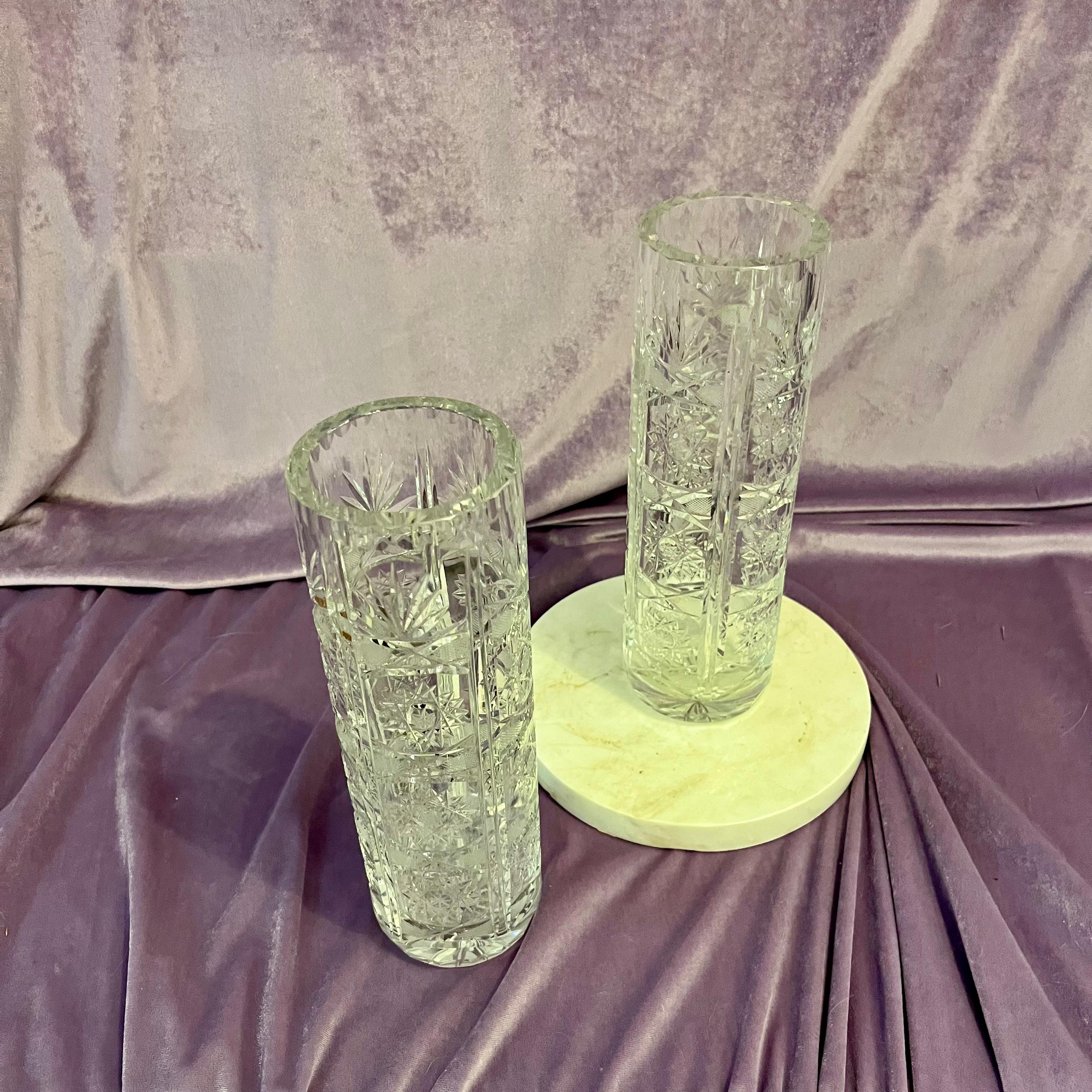 Beautiful Cut Crystal Vase with Art Deco Floral Design