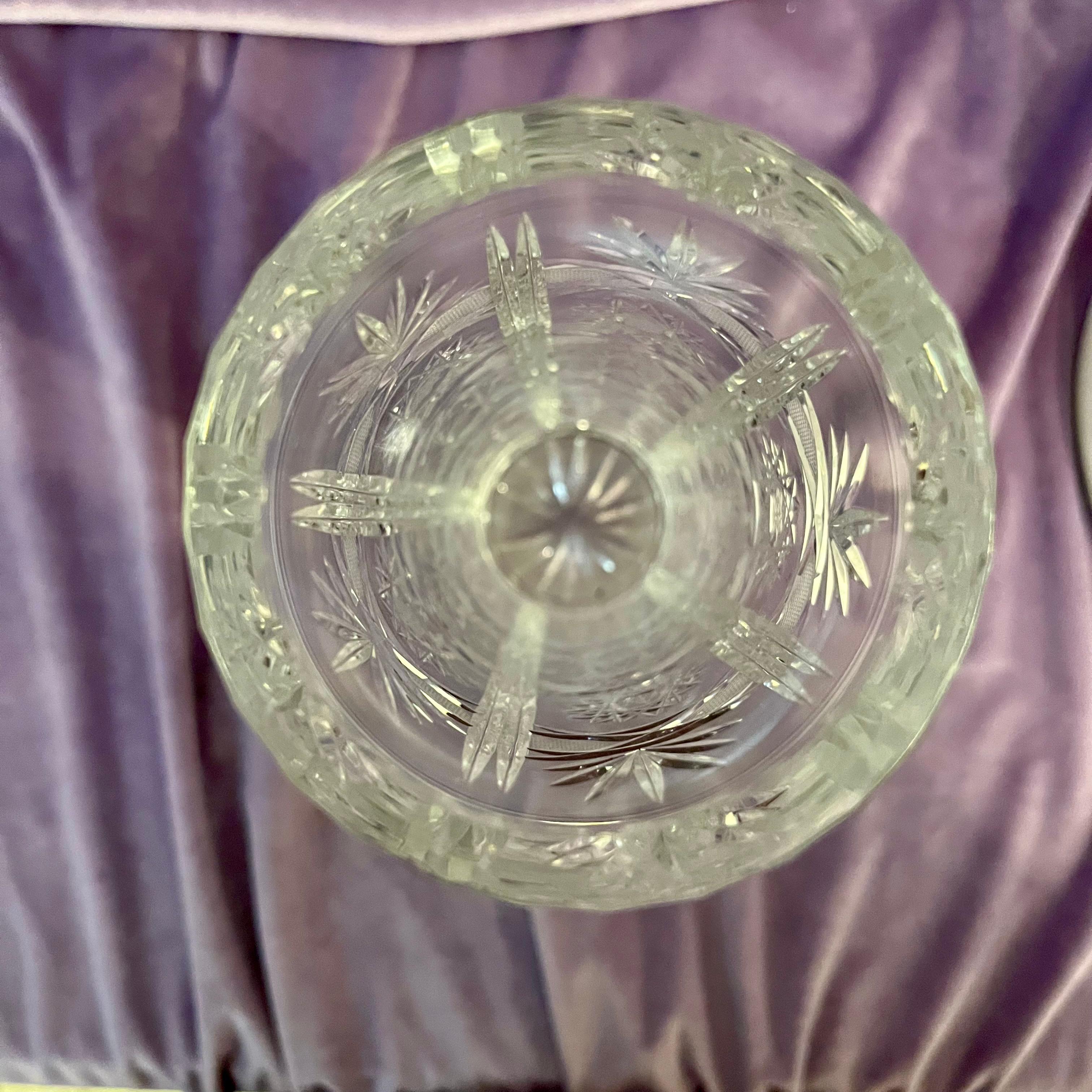 Beautiful Cut Crystal Vase with Art Deco Floral Design