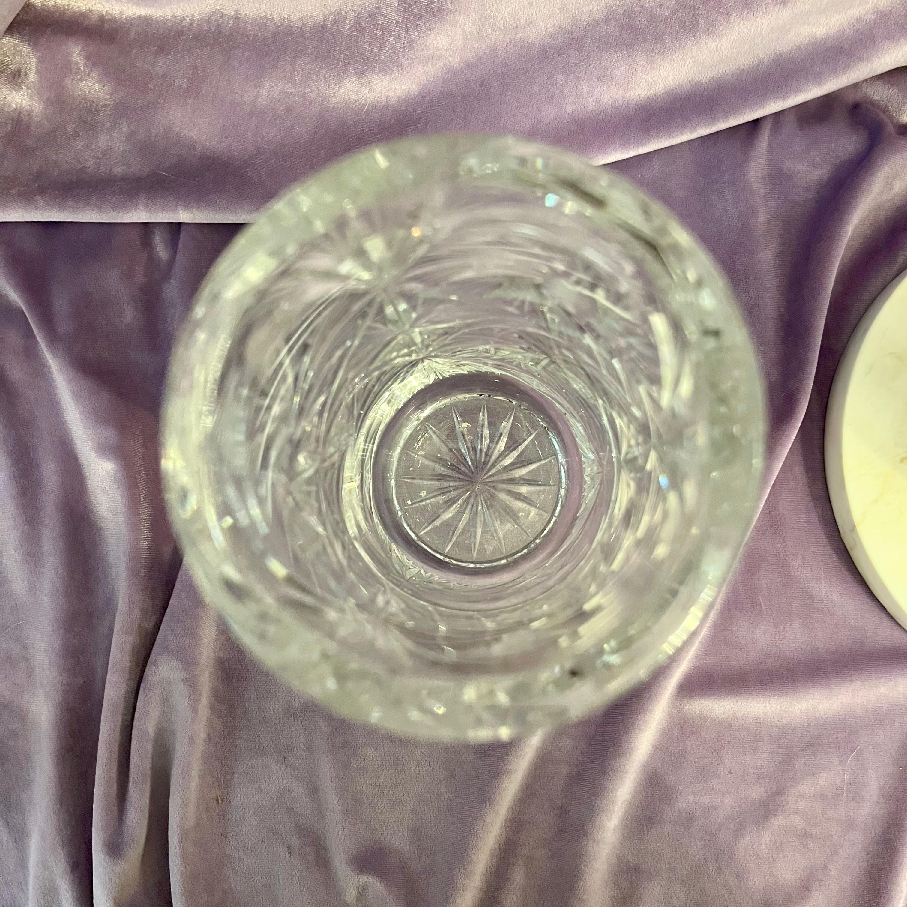 Pair of Vintage Cut Crystal Star Burst Pattern Cylindrical Vases