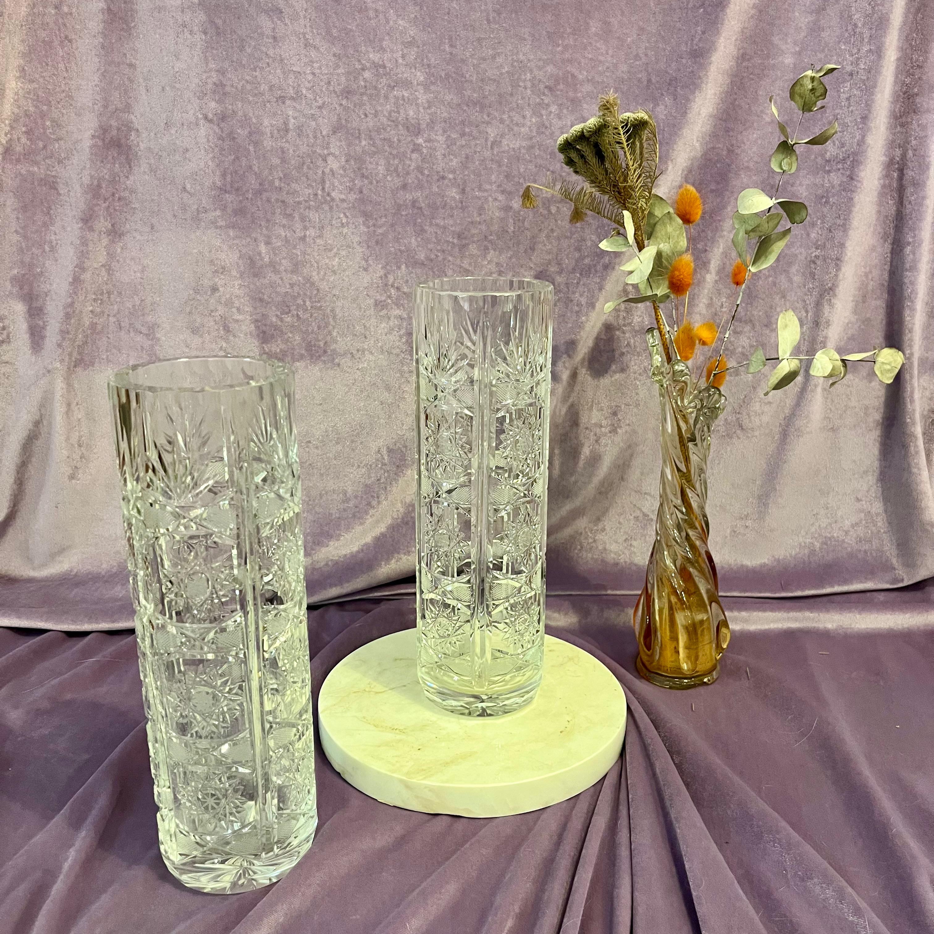 Beautiful Cut Crystal Vase with Art Deco Floral Design