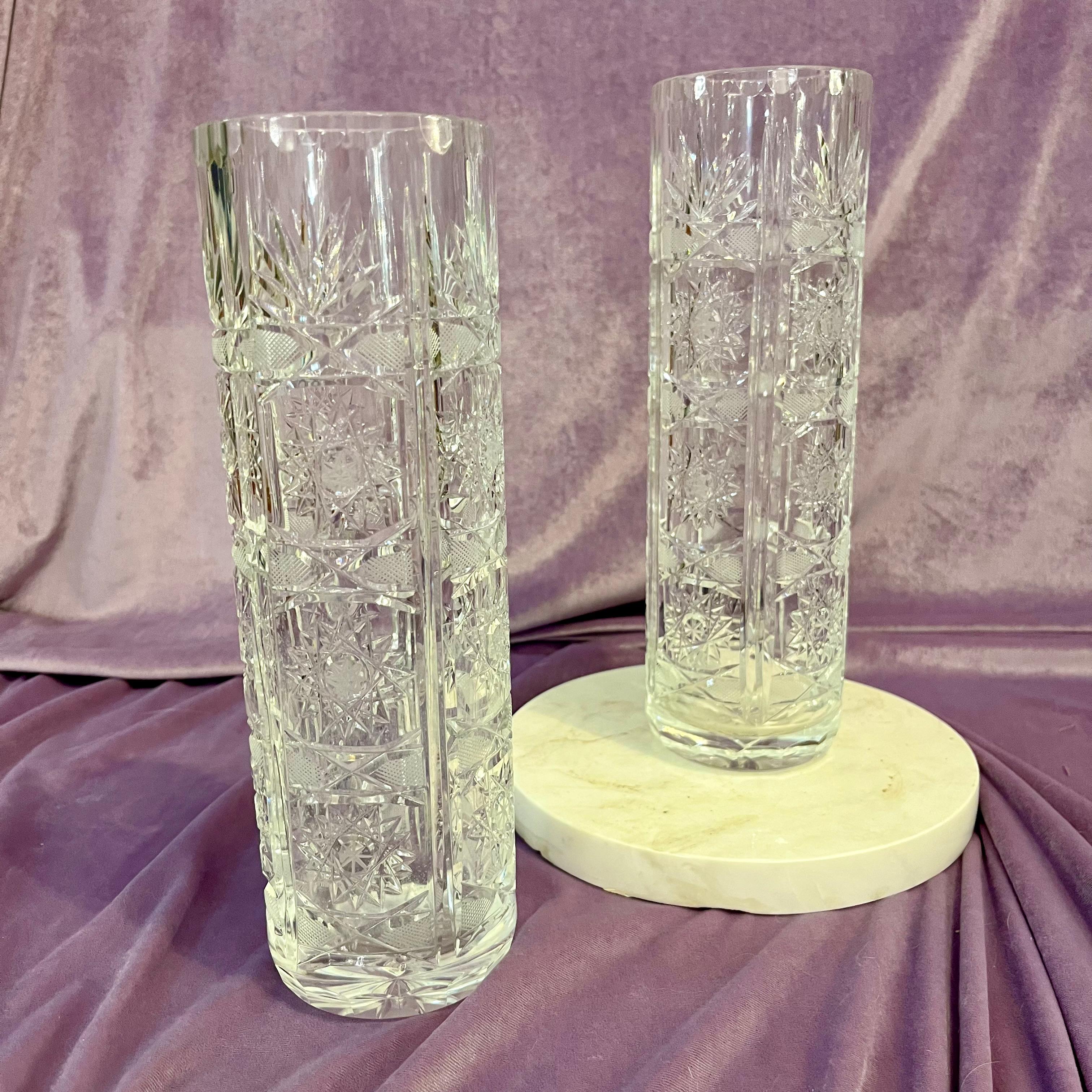 Beautiful Cut Crystal Vase with Art Deco Floral Design