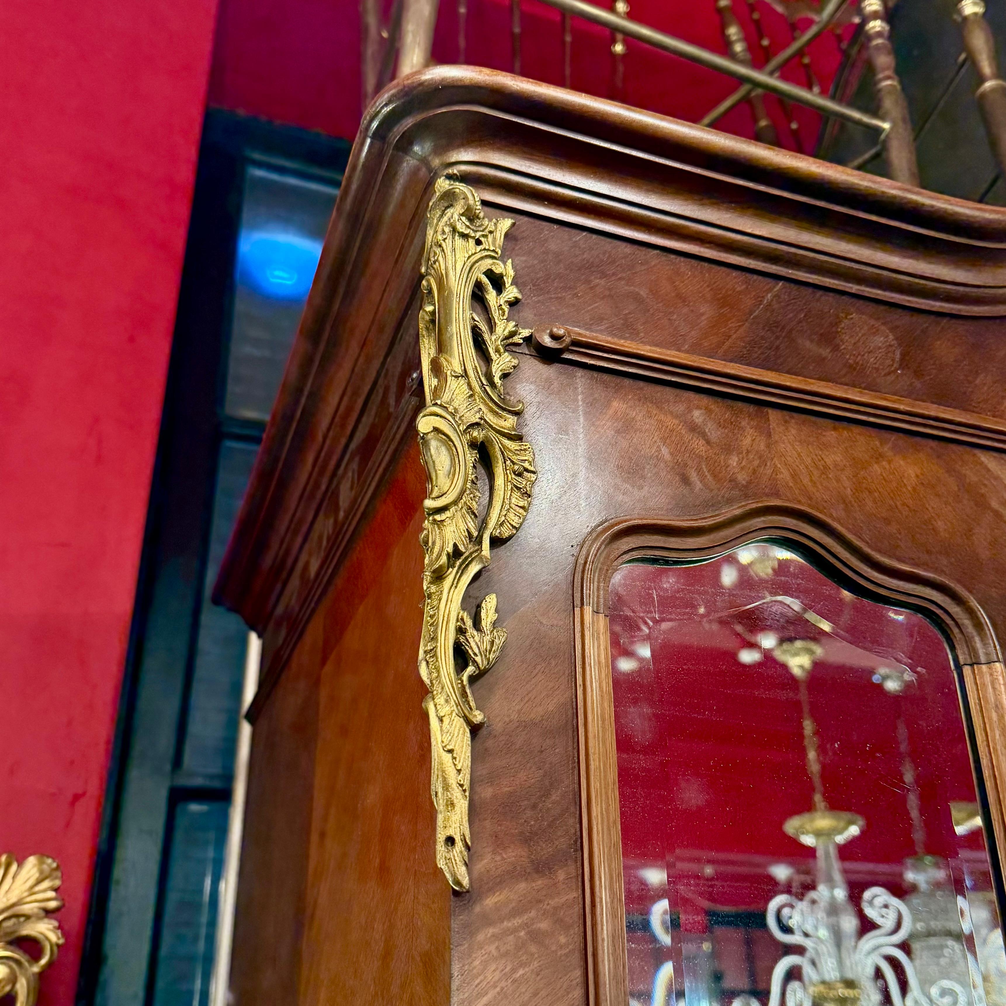 French Louis XV-Style Mirror Front Single Armoire, c. 1890