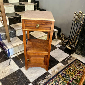 French Oak Pedestal with Beige Marble Top