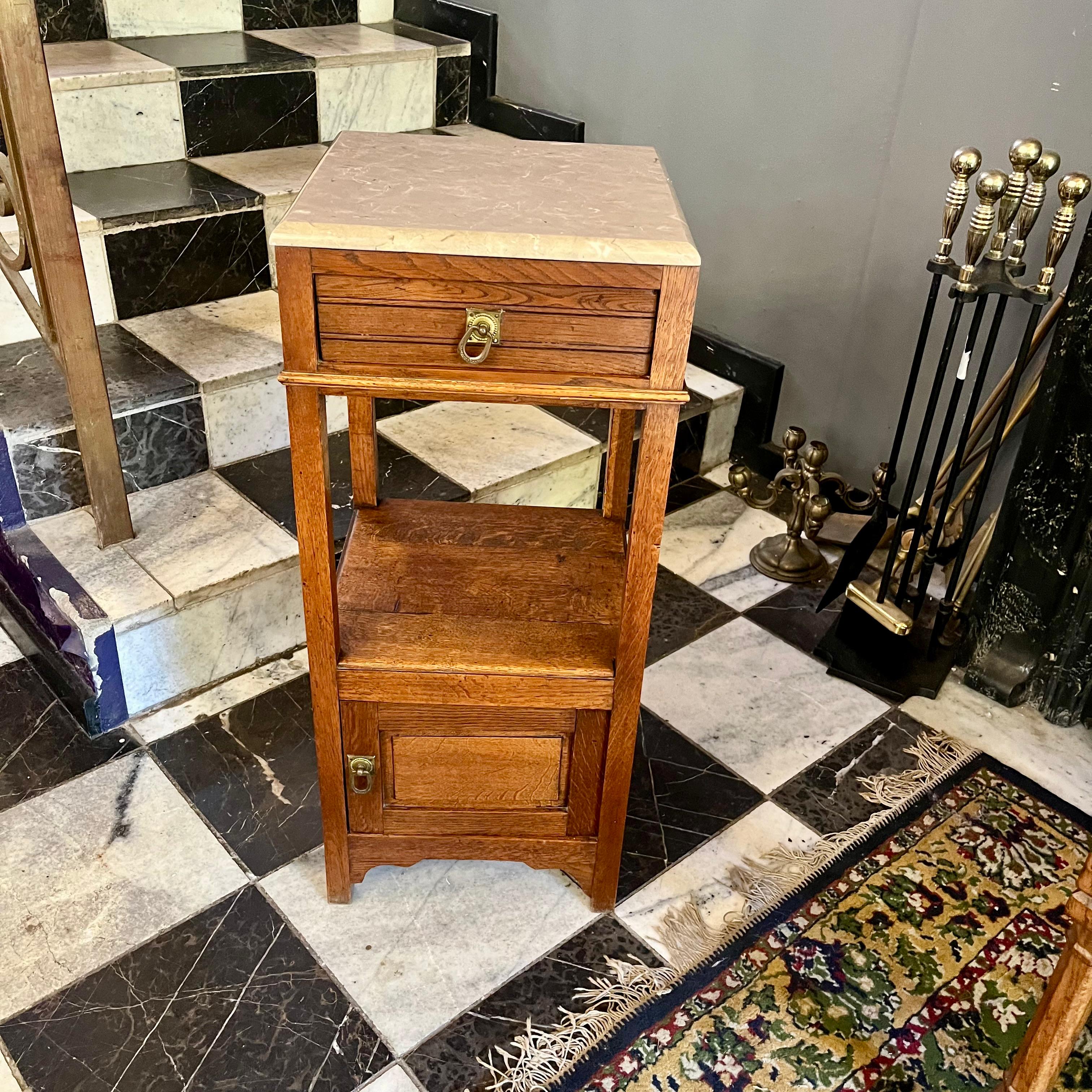 French Oak Pedestal with Beige Marble Top