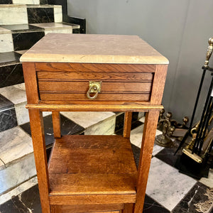 French Oak Pedestal with Beige Marble Top