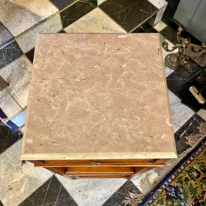 French Oak Pedestal with Beige Marble Top