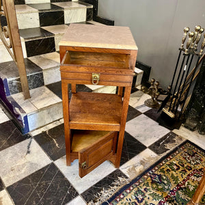 French Oak Pedestal with Beige Marble Top