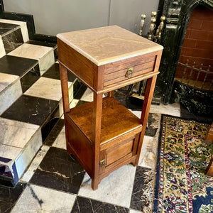 French Oak Pedestal with Beige Marble Top