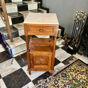 Antique French Oak Pedestal with Beige Marble Top