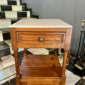 Antique French Oak Pedestal with Beige Marble Top