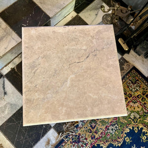 Antique French Oak Pedestal with Beige Marble Top