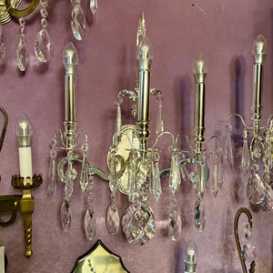 Polished Nickel and Crystal Three Arm Wall Sconce