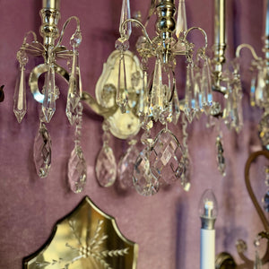 Polished Nickel and Crystal Three Arm Wall Sconce