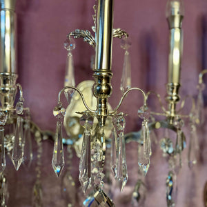 Polished Nickel and Crystal Three Arm Wall Sconce