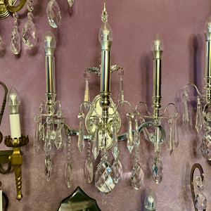 Polished Nickel and Crystal Three Arm Wall Sconce