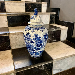 Ribbed Delft Blue & White Lidded Vase, Holland, 20th Century - SOLD