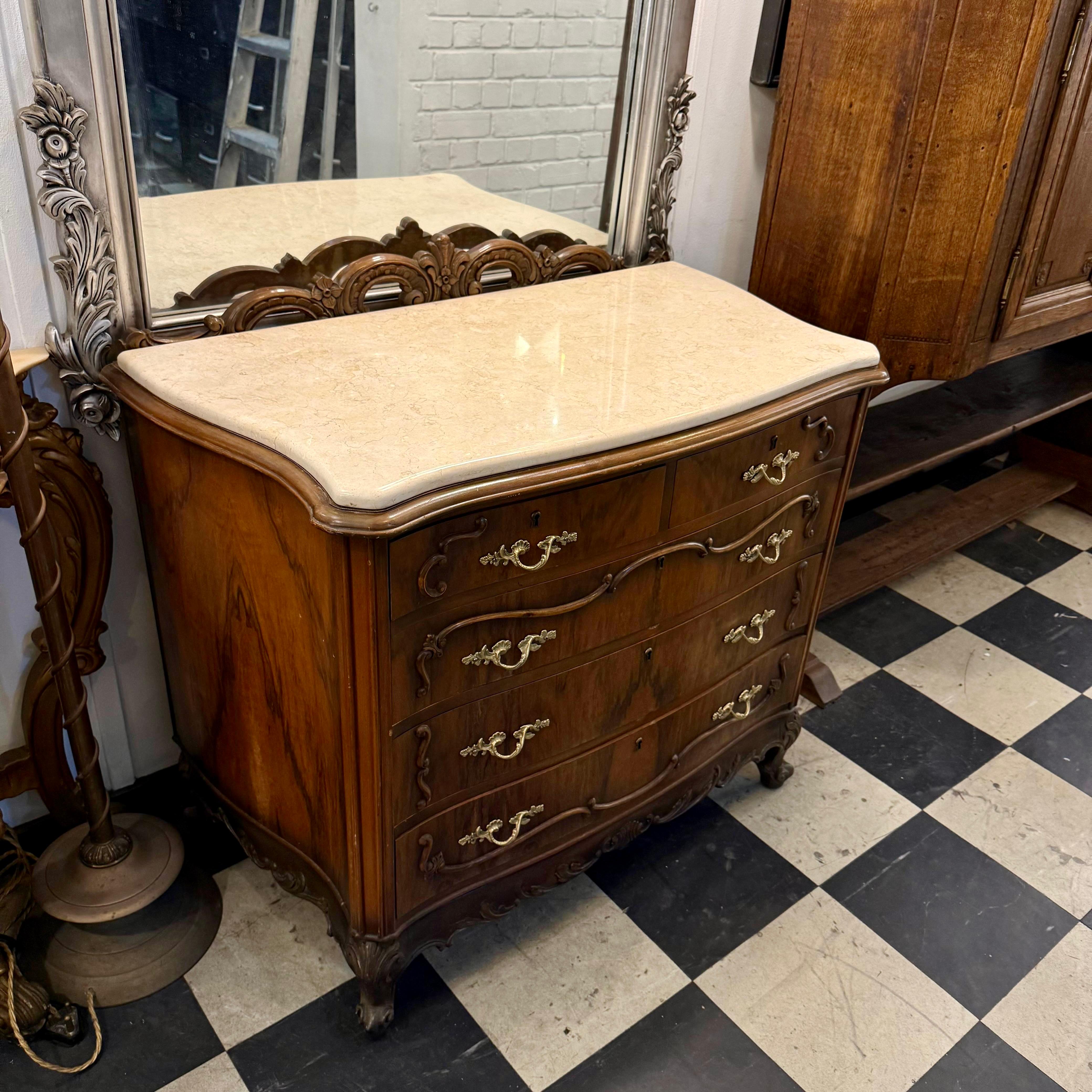 French Louis XV–Style Mahogany Commode with Marble Top