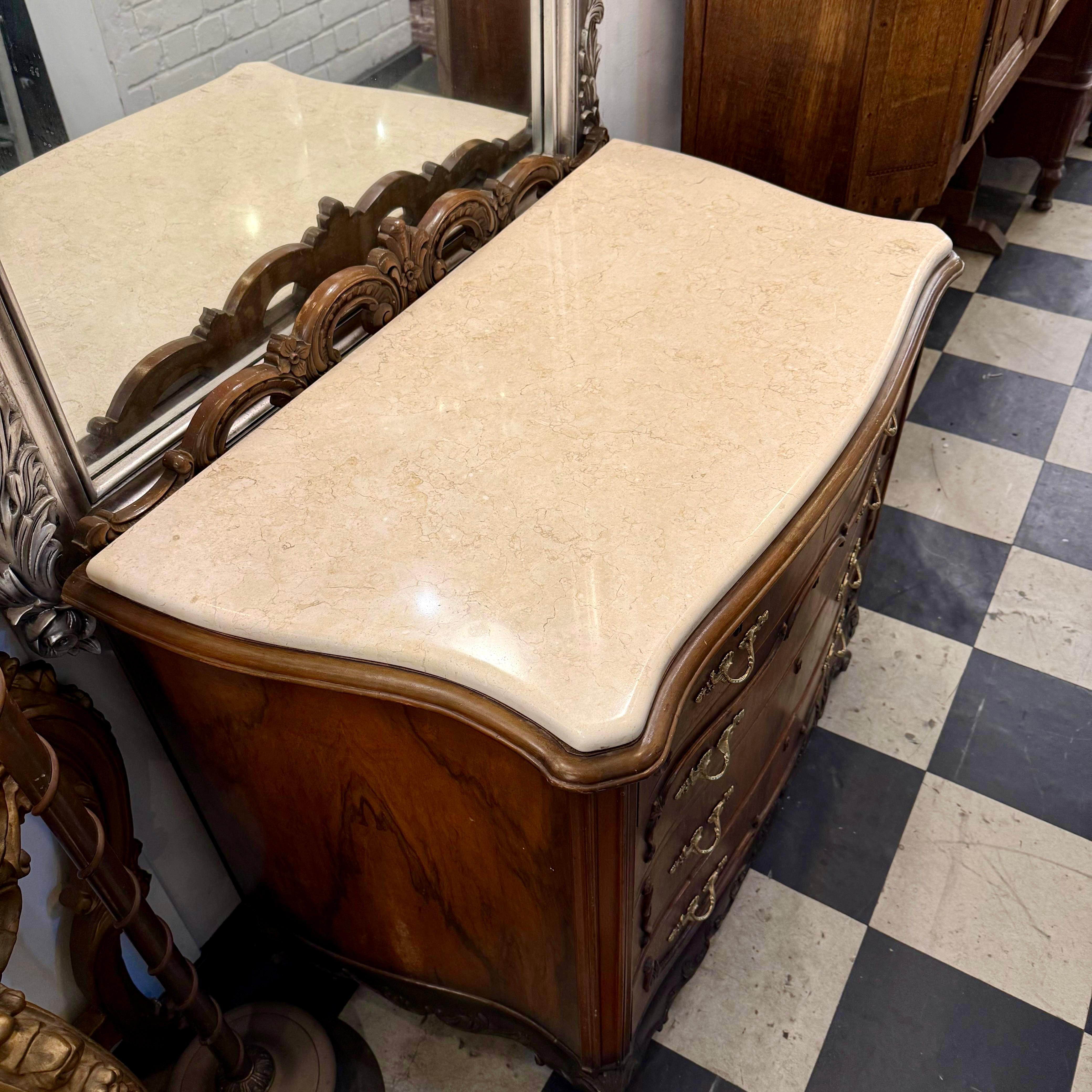 French Louis XV–Style Mahogany Commode with Marble Top