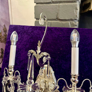 Beautiful Two Armed Nickel and Crystal Wall Sconce