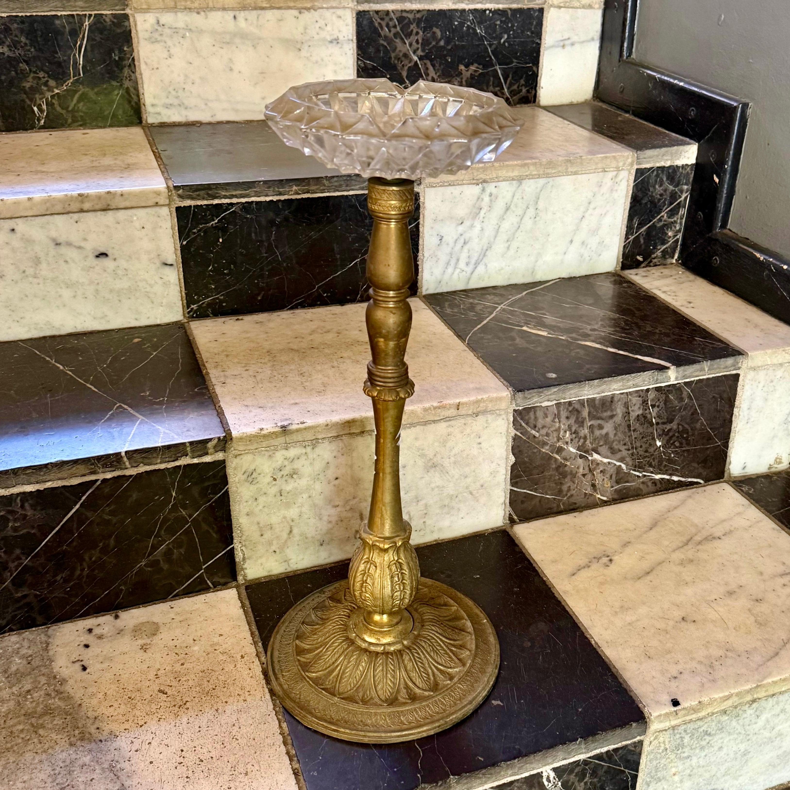Vintage Brass and Crystal Standing Ashtray