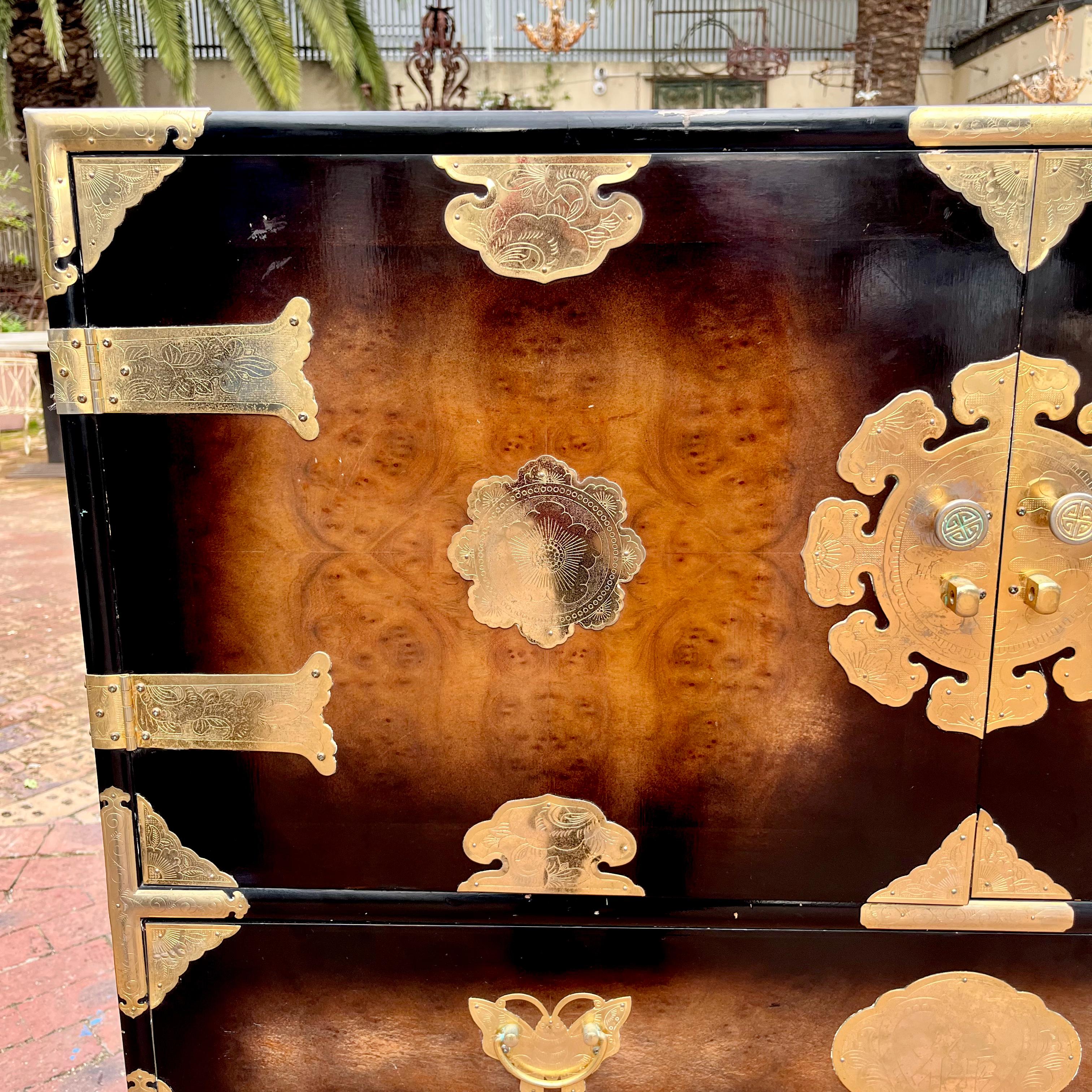 Vintage Korean Tansu Chest with Brass Mounts
