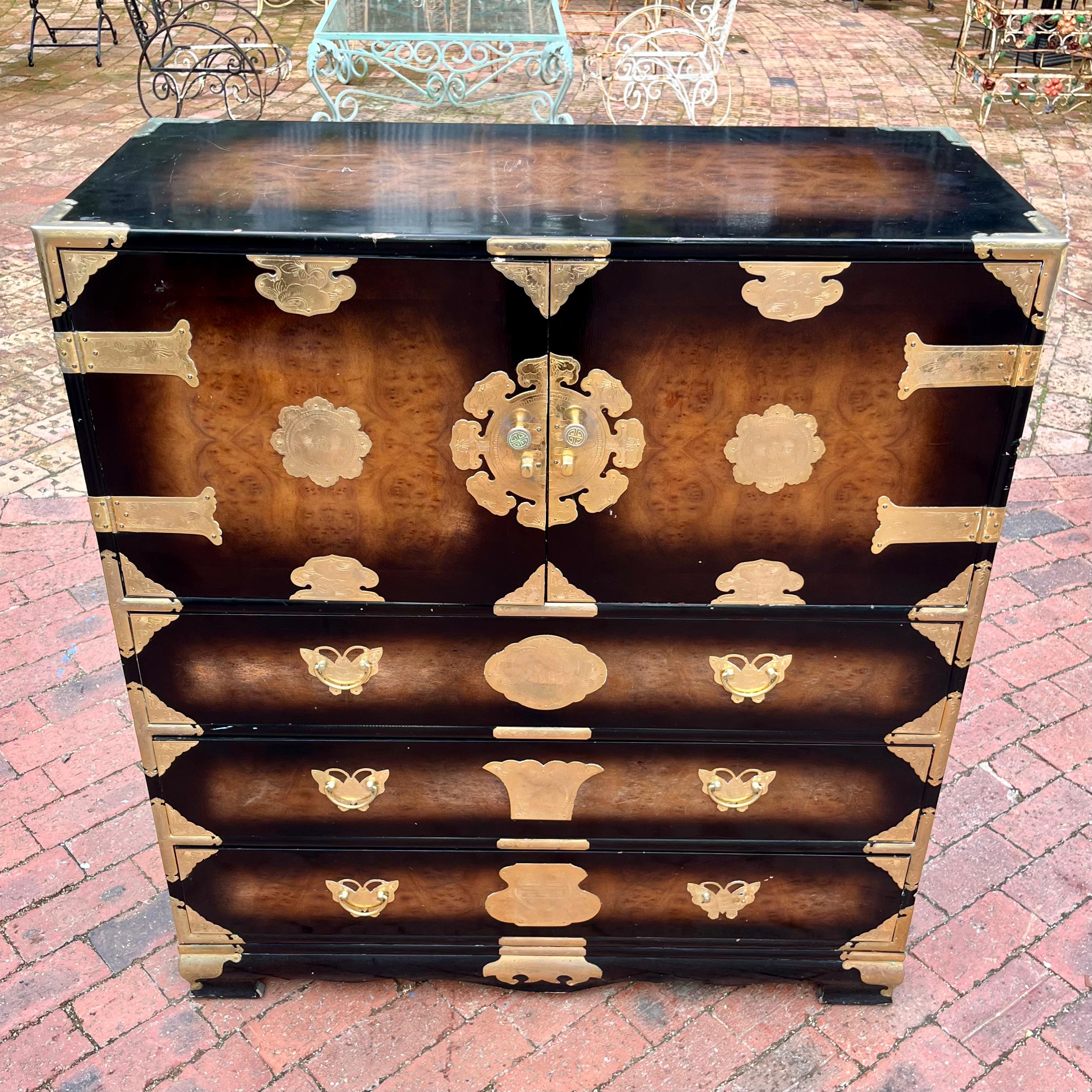 Vintage Korean Tansu Chest with Brass Mounts