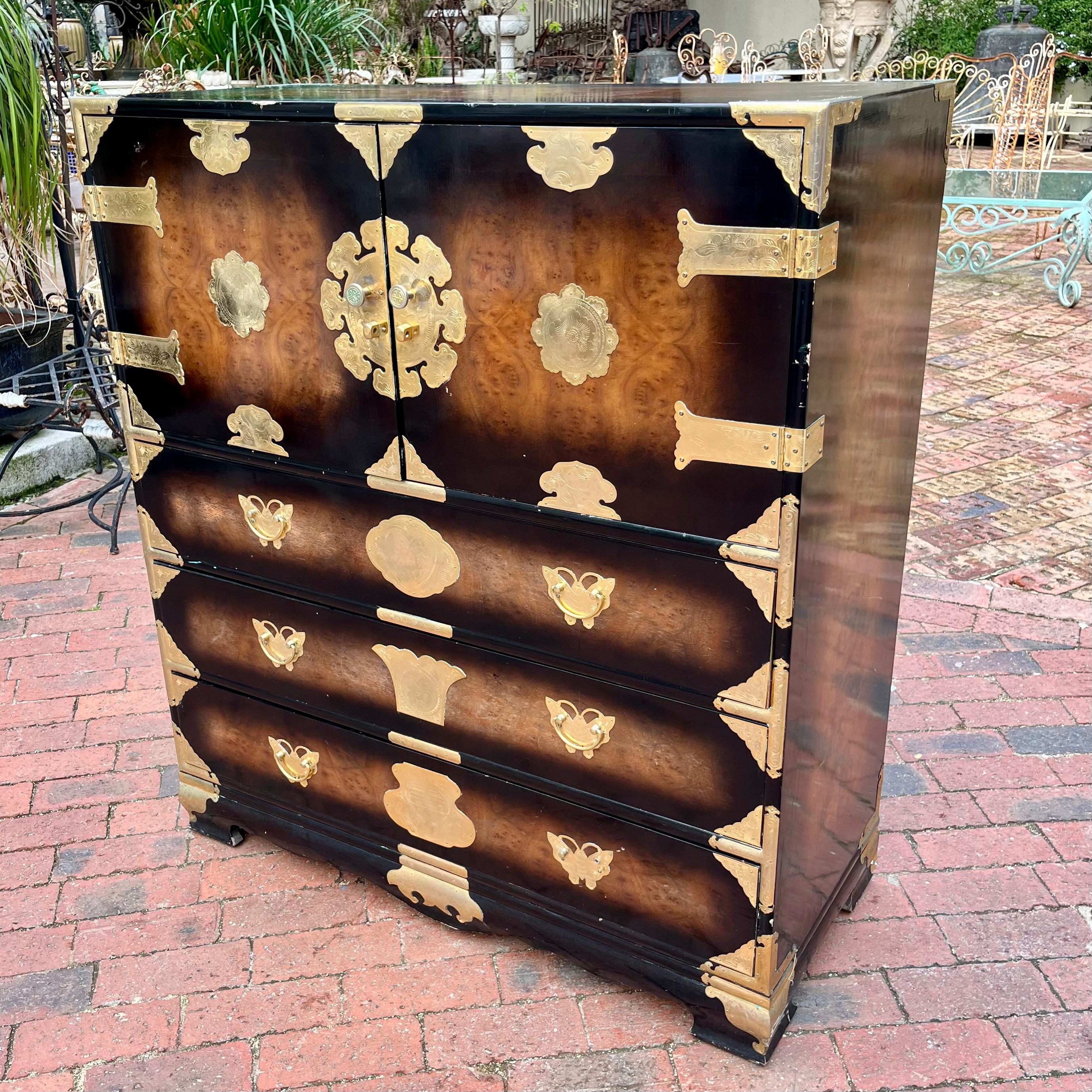 Vintage Korean Tansu Chest with Brass Mounts