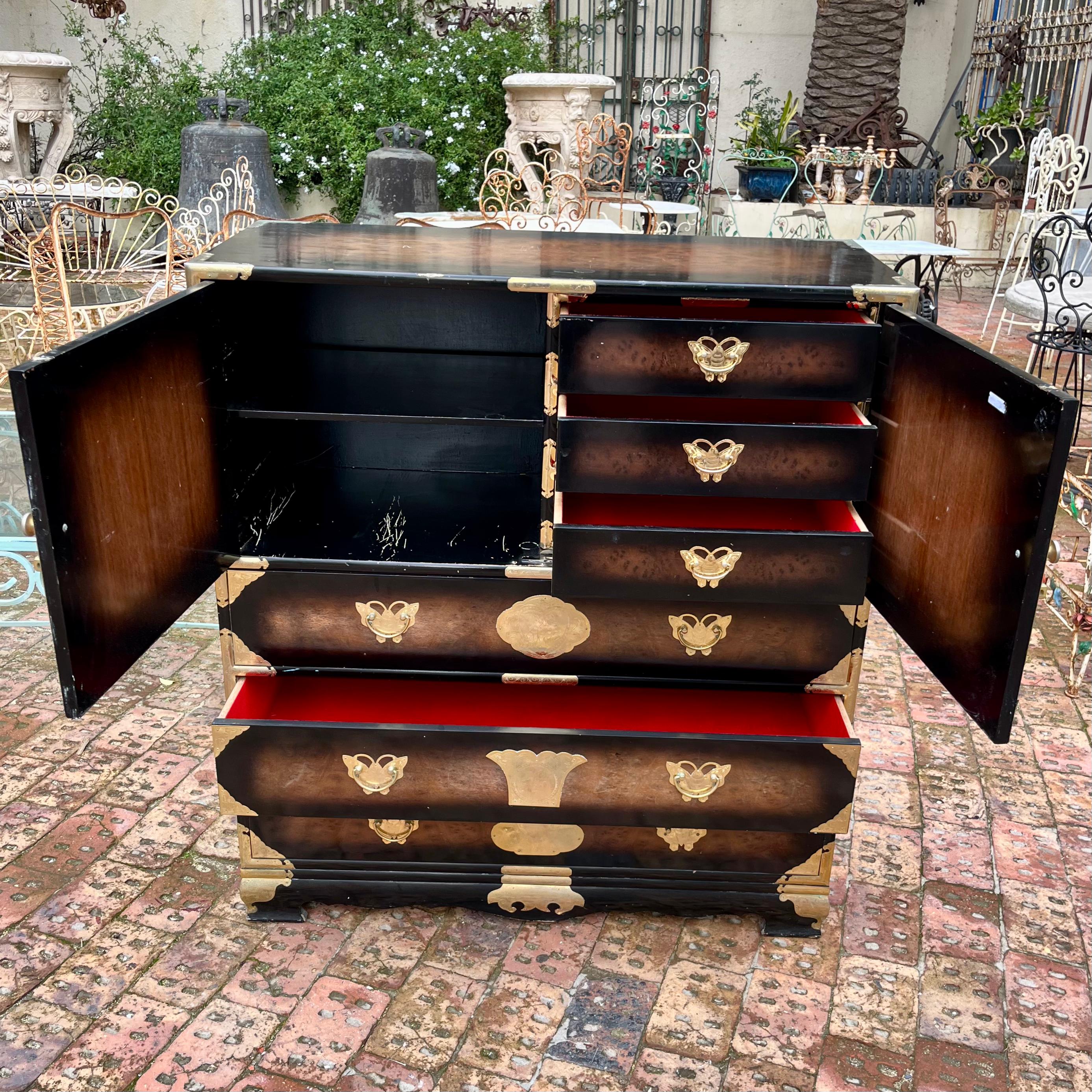 Vintage Korean Tansu Chest with Brass Mounts