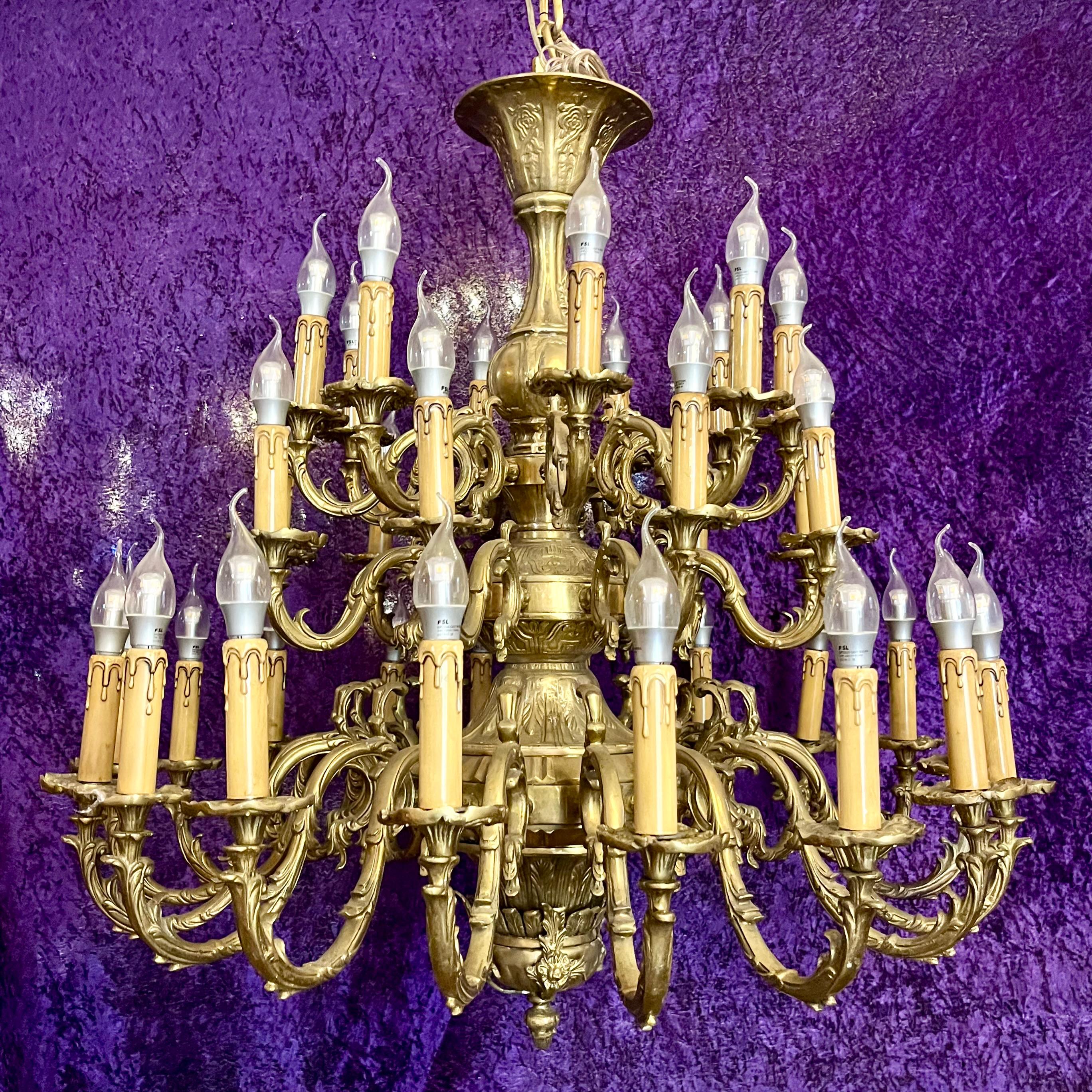 Monumental 24-Light Brass Chandelier, Early 20th Century