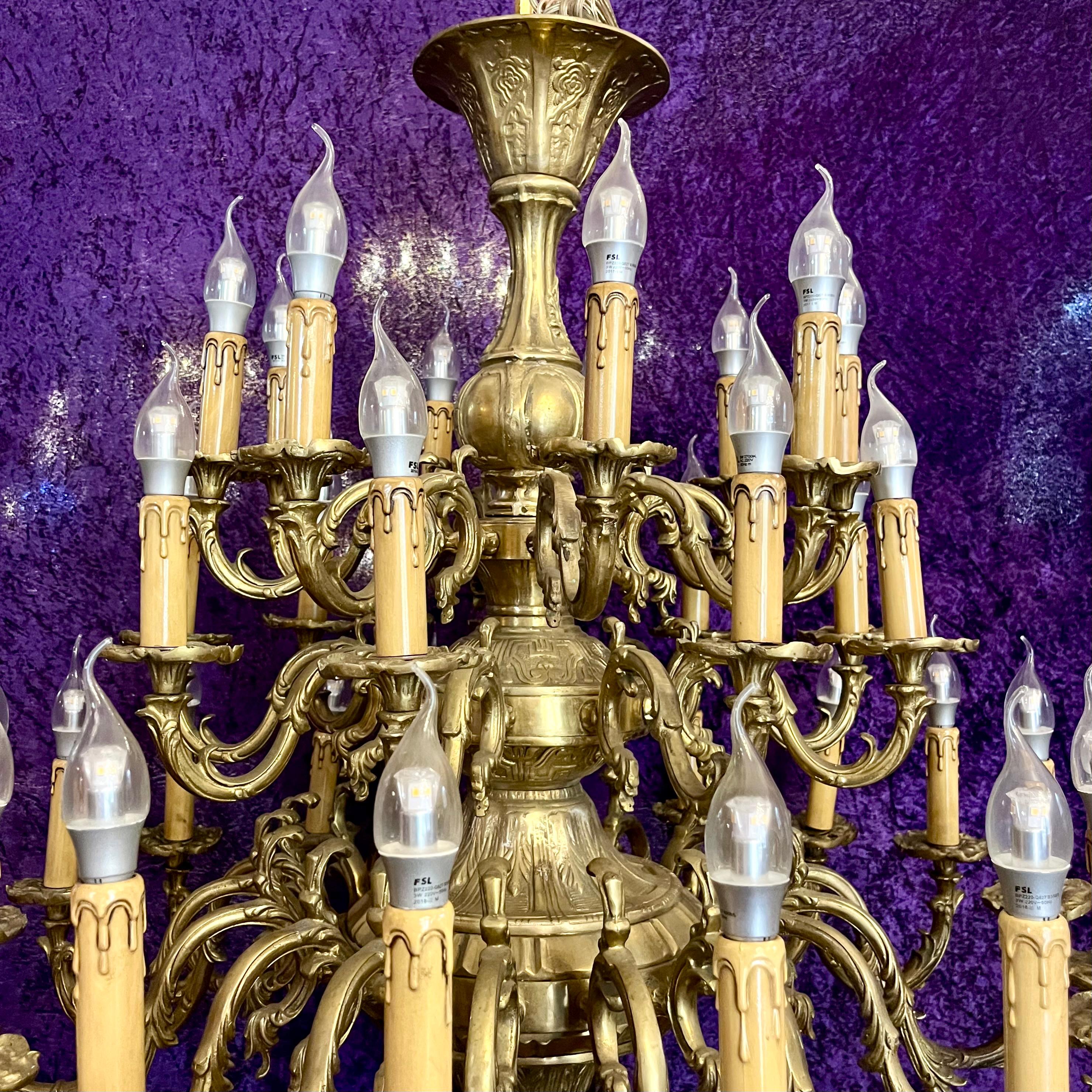 Monumental 24-Light Brass Chandelier, Early 20th Century