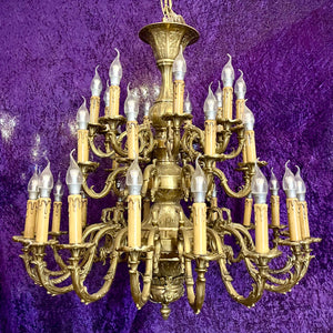 Monumental 24-Light Brass Chandelier, Early 20th Century
