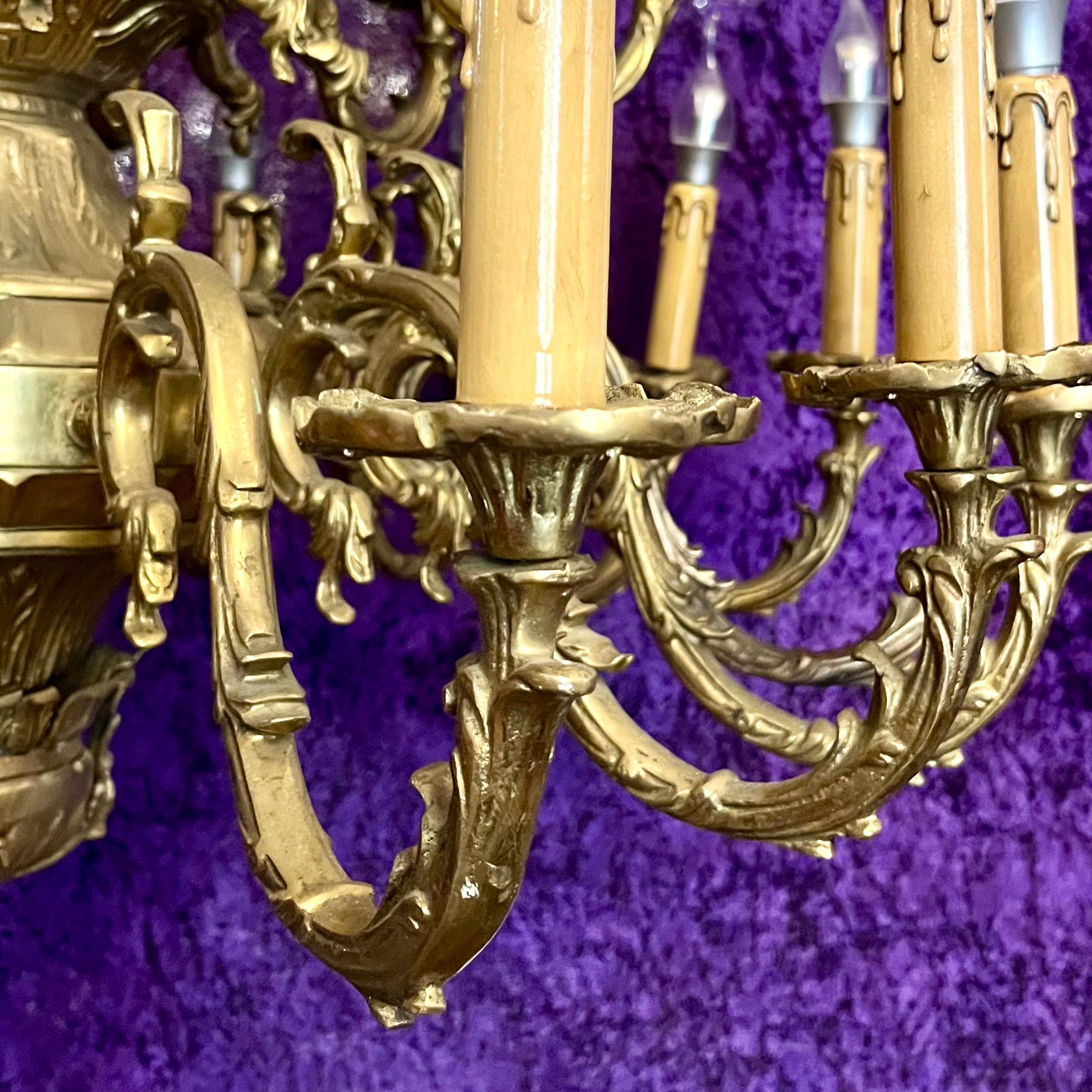 Monumental 24-Light Brass Chandelier, Early 20th Century