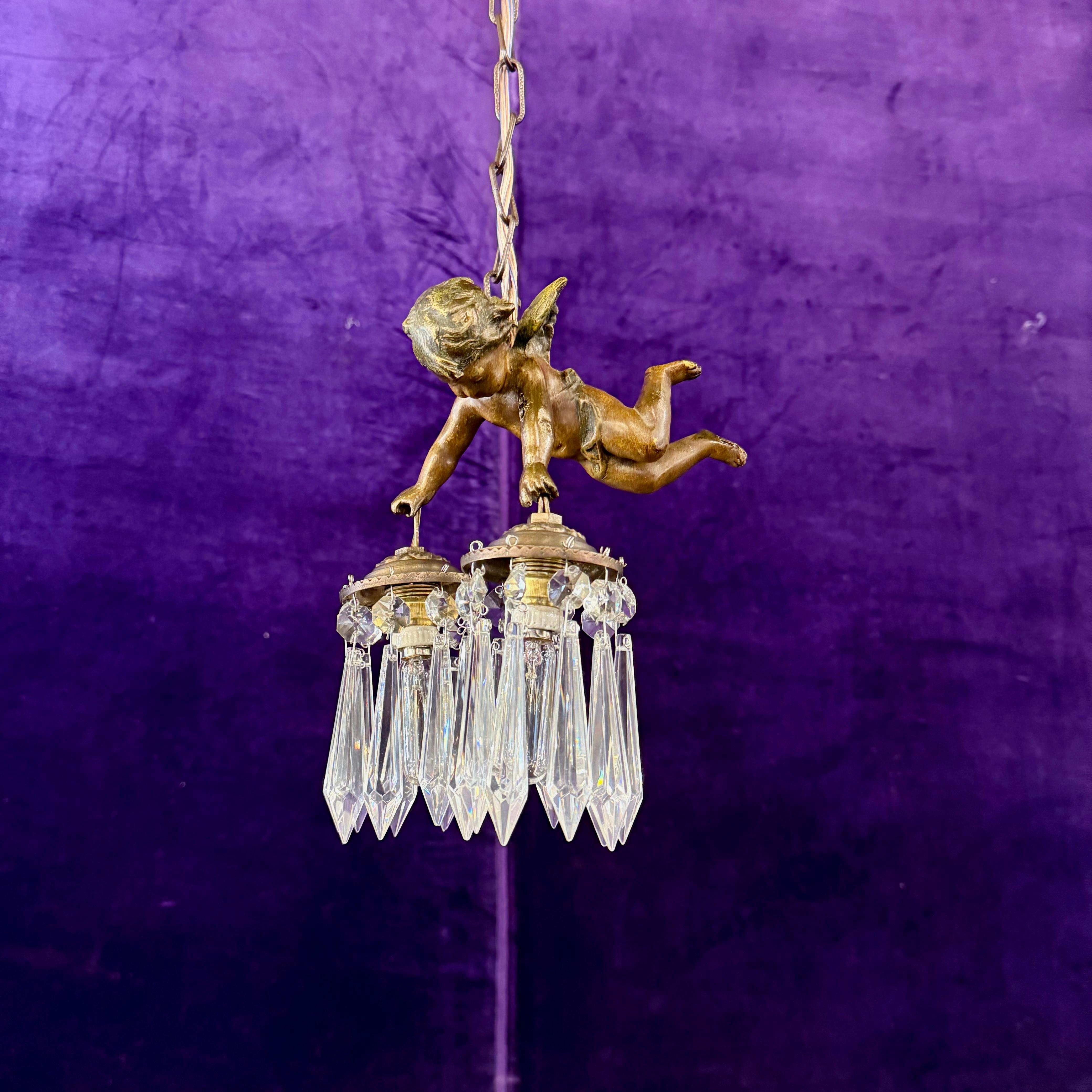 Custom Made Cherub Crystal Drop Pendant - SOLD