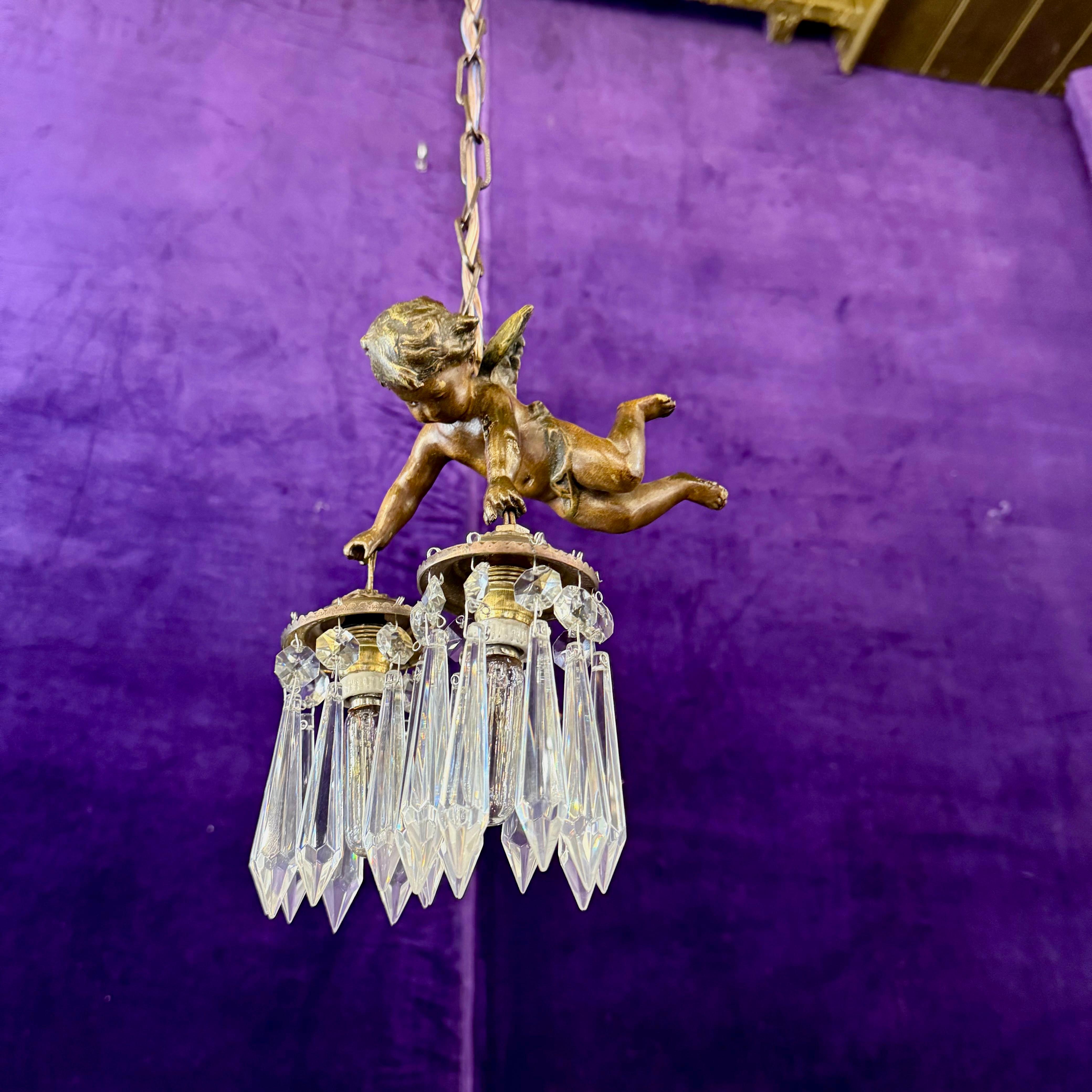 Custom Made Cherub Crystal Drop Pendant - SOLD