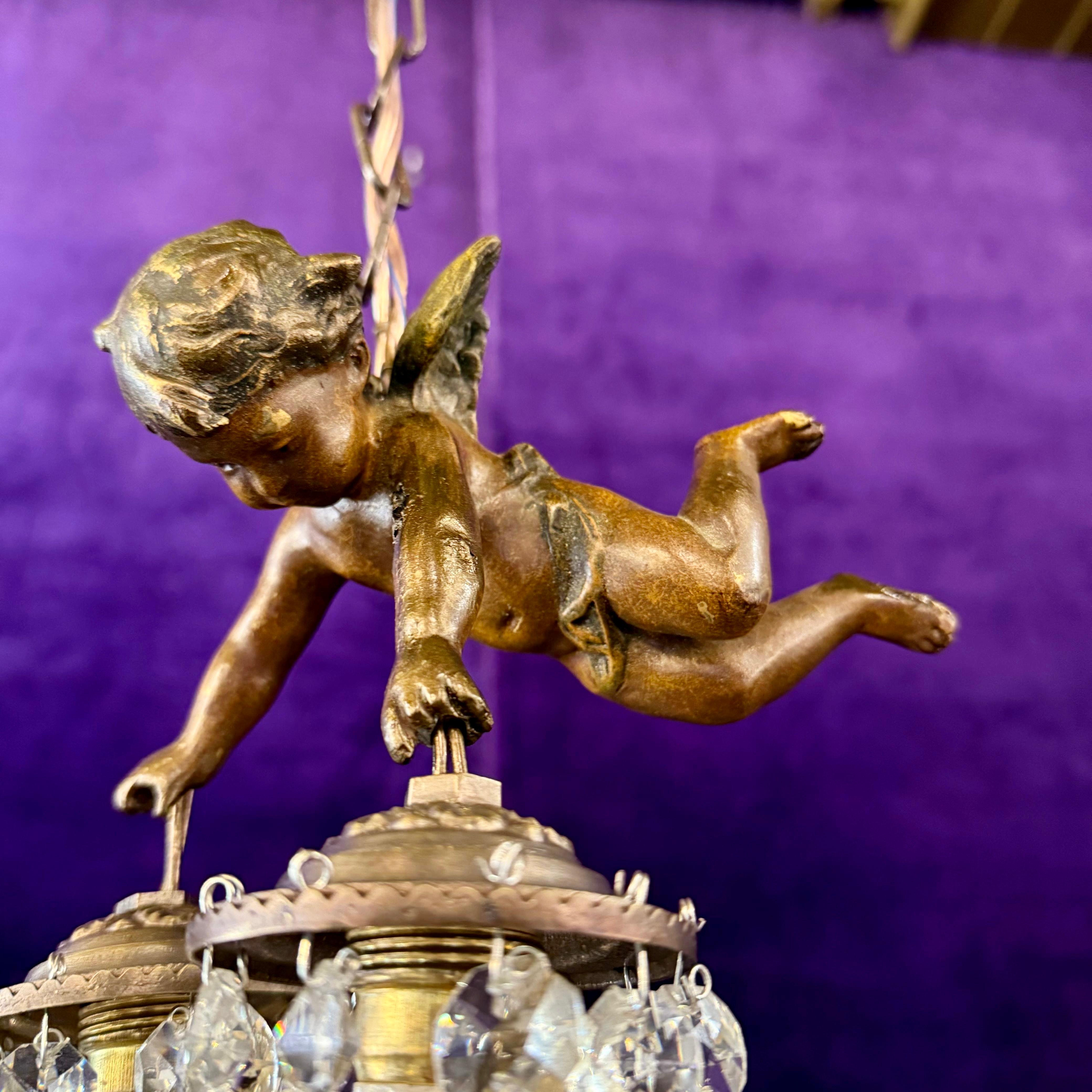 Custom Made Cherub Crystal Drop Pendant - SOLD