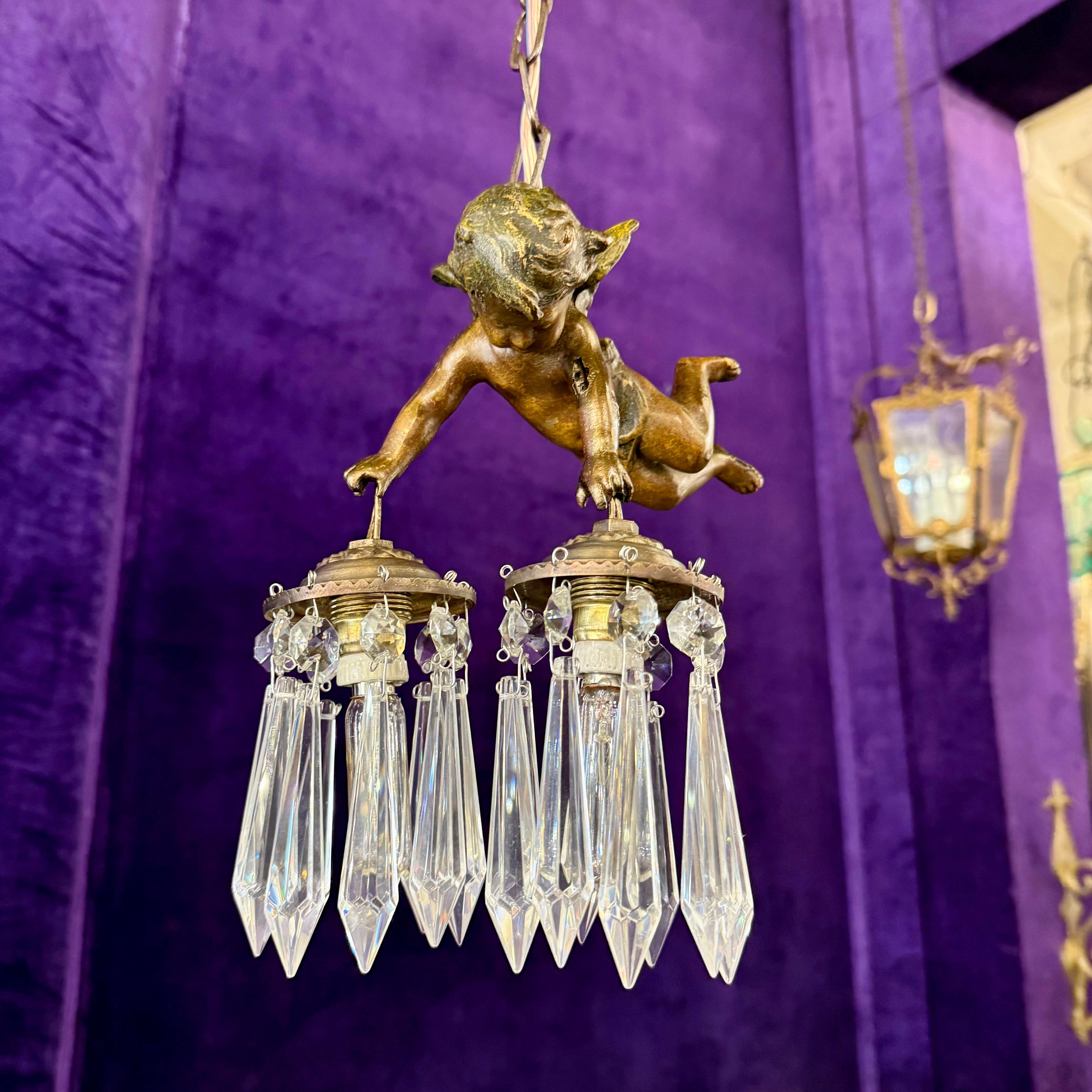 Custom Made Cherub Crystal Drop Pendant - SOLD