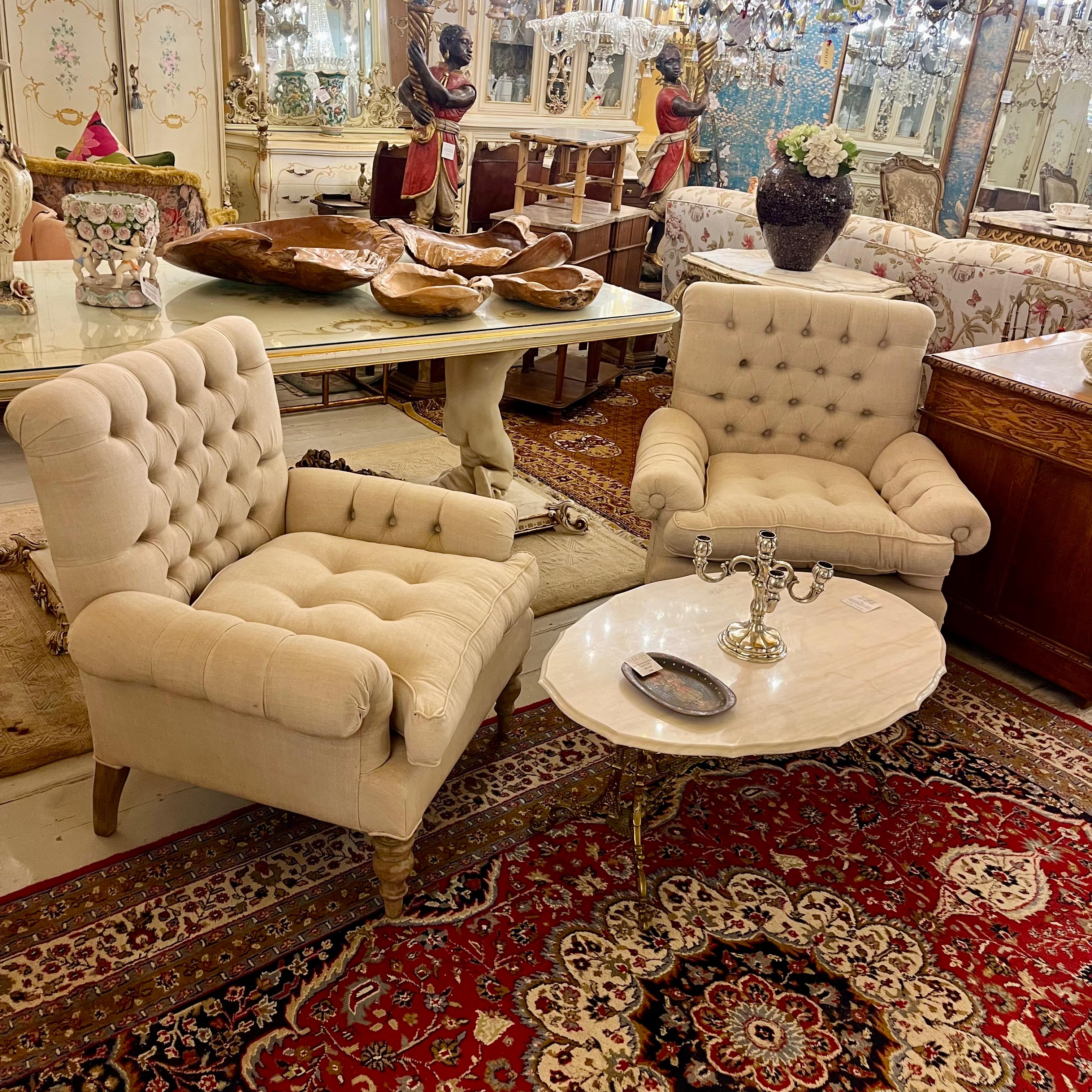 Pair of Cream Armchairs with Button Back - SOLD