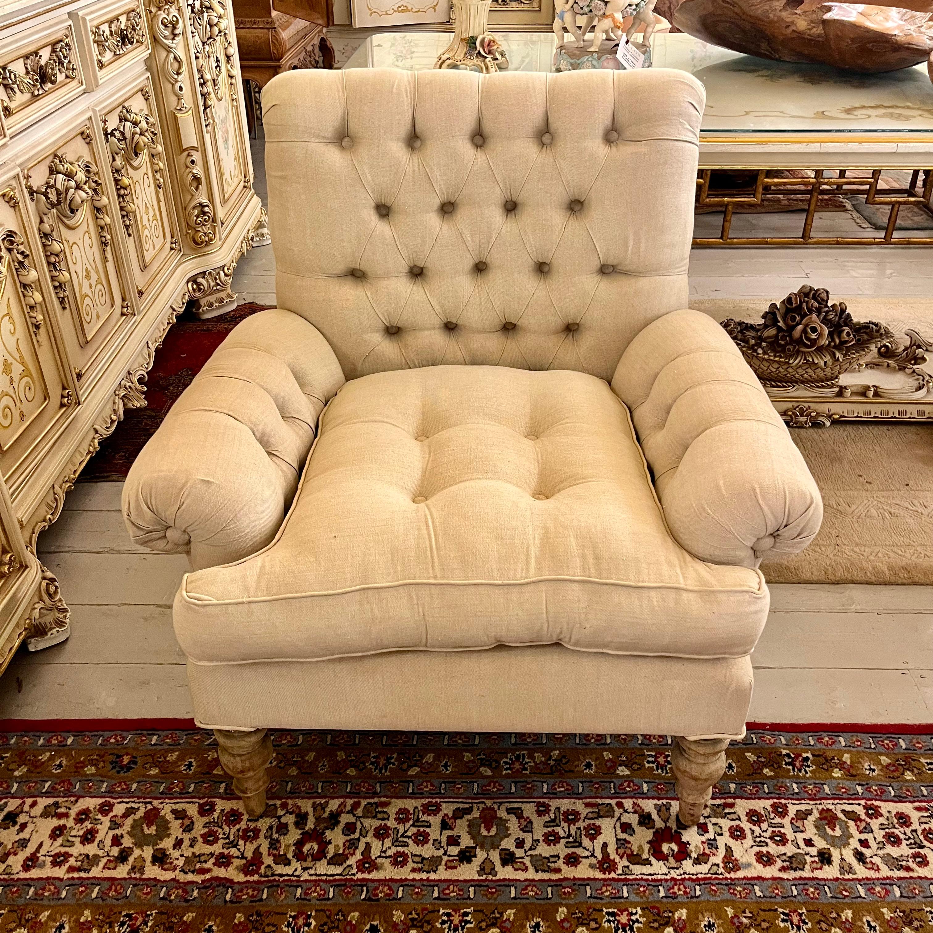 Pair of Cream Armchairs with Button Back - SOLD