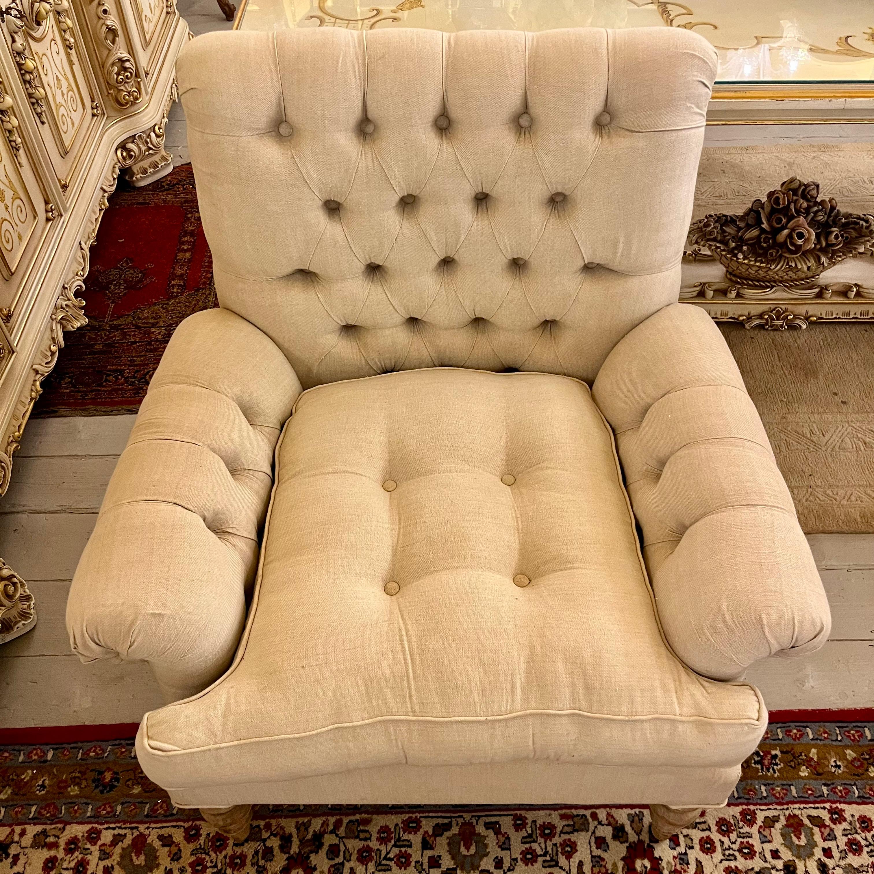 Pair of Cream Armchairs with Button Back - SOLD