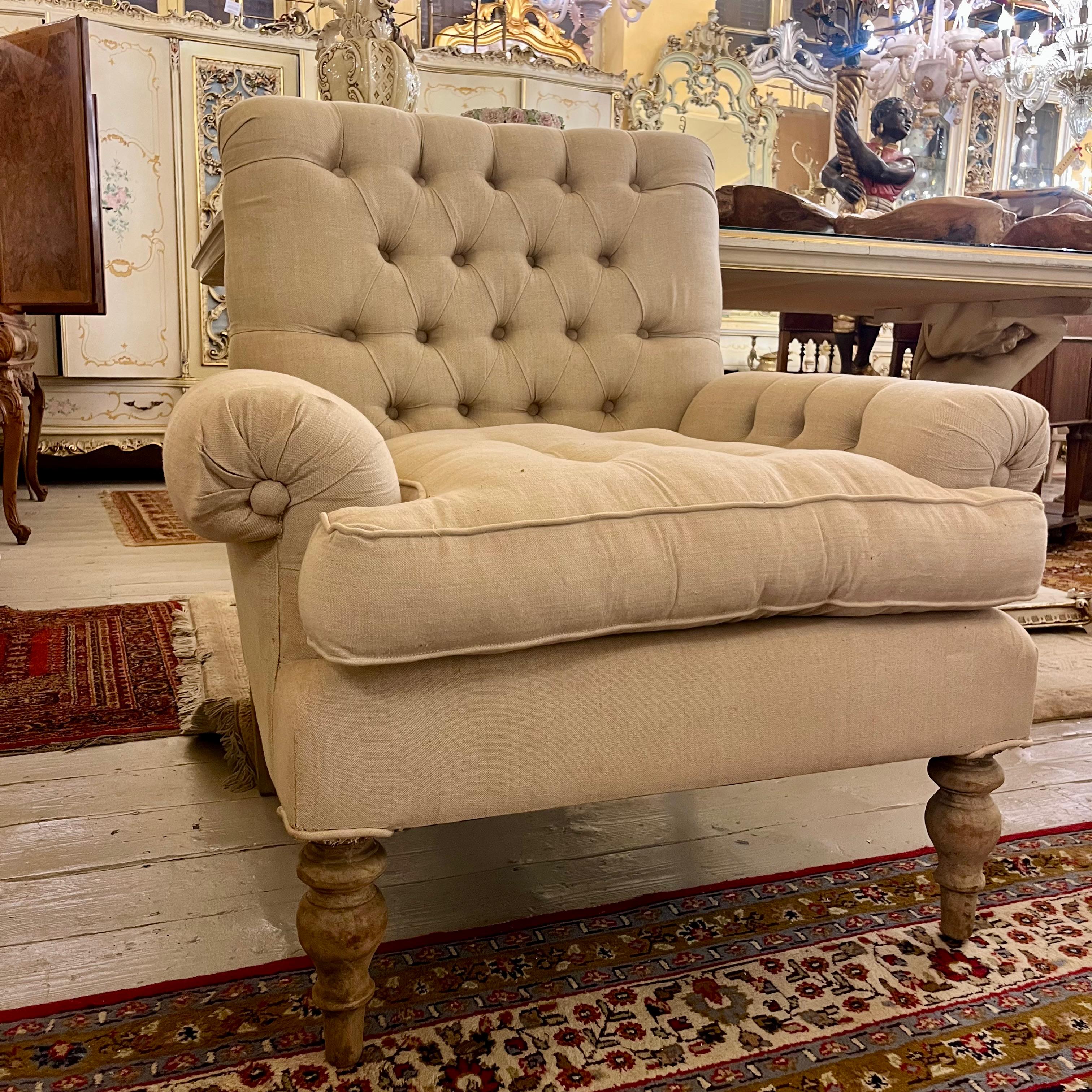 Pair of Cream Armchairs with Button Back - SOLD