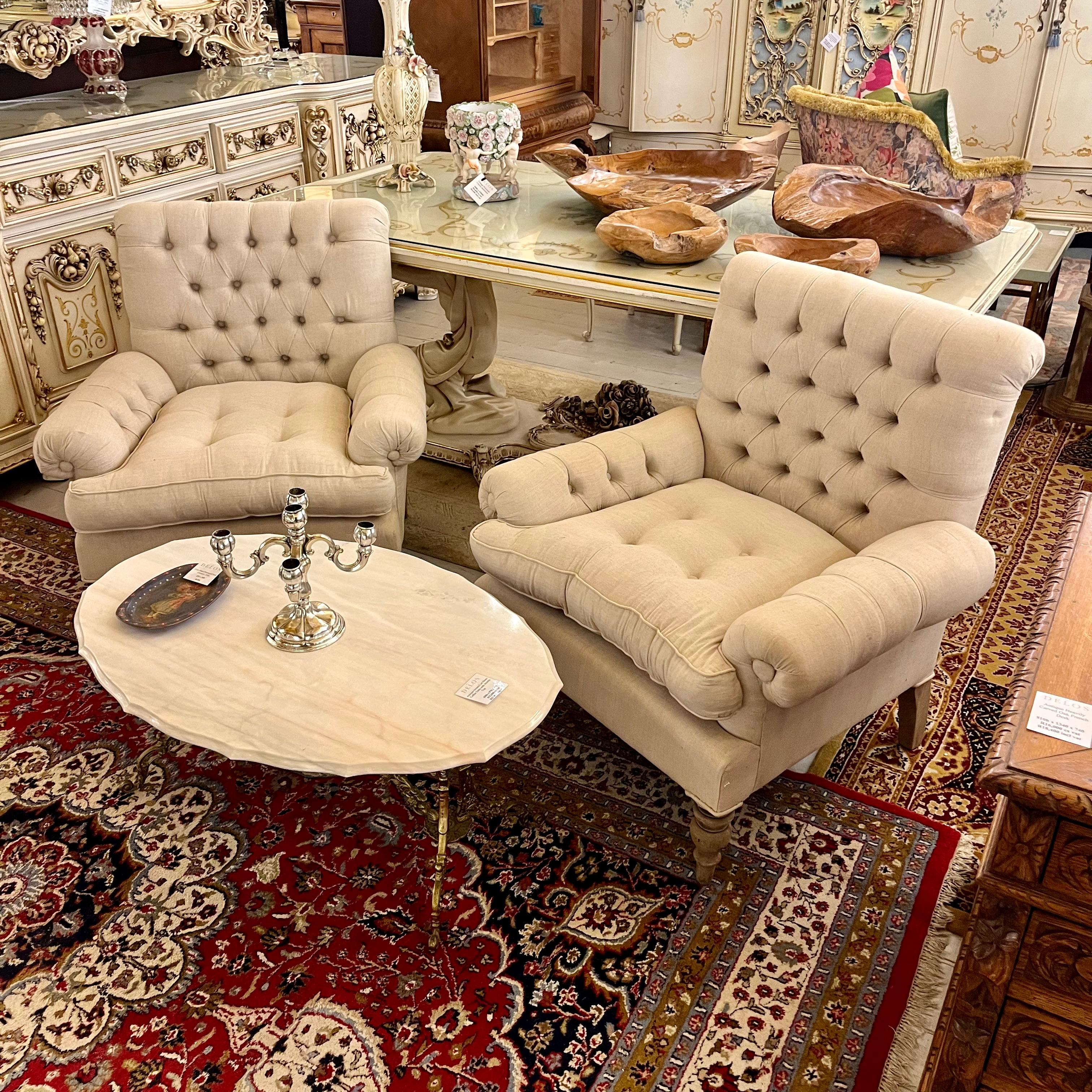 Pair of Cream Armchairs with Button Back - SOLD