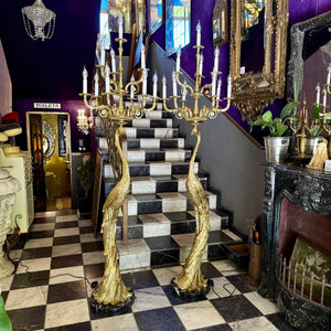Pair of Brass Peacock Standing Lamps