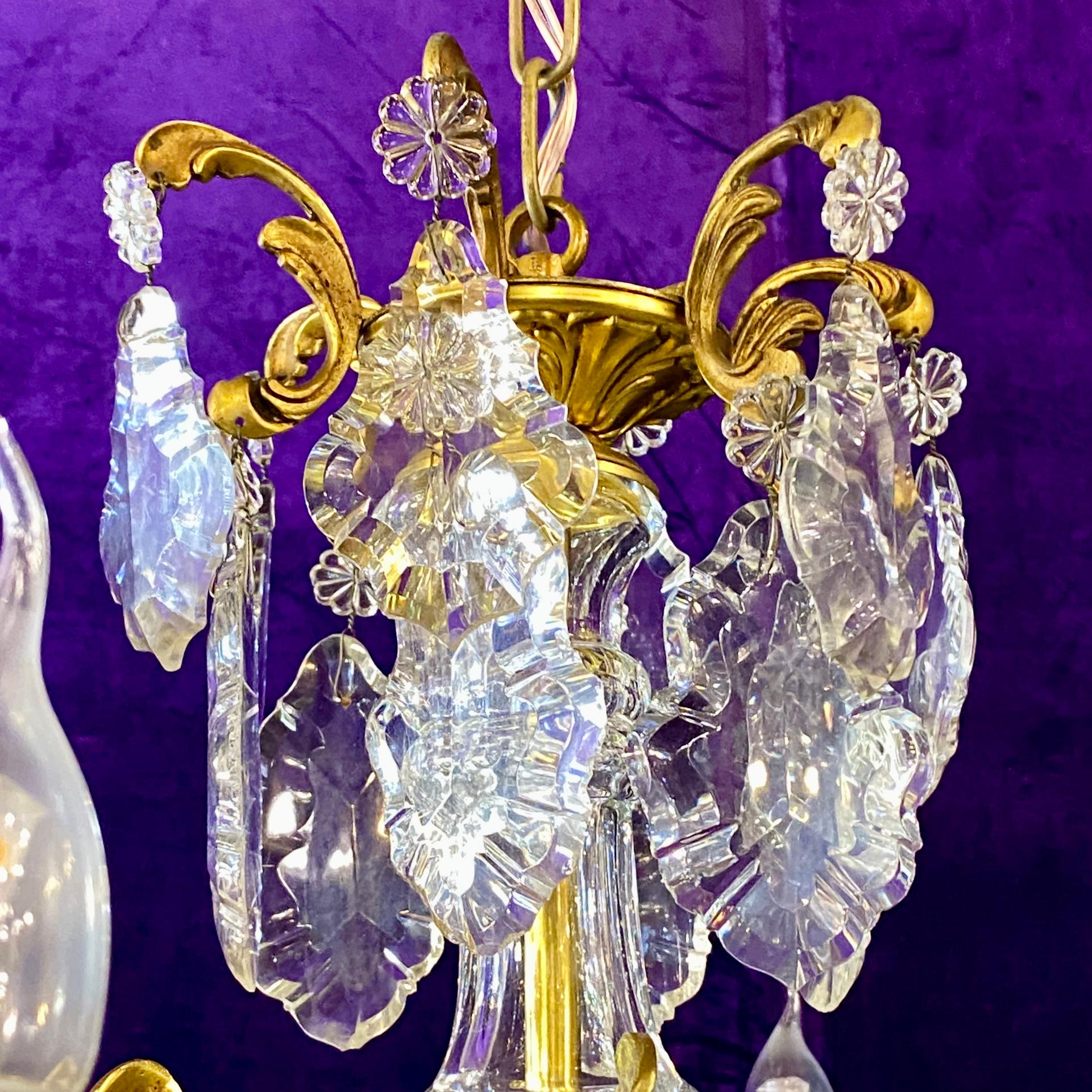 Gilt Brass & Antique French Crystal Chandelier - SOLD