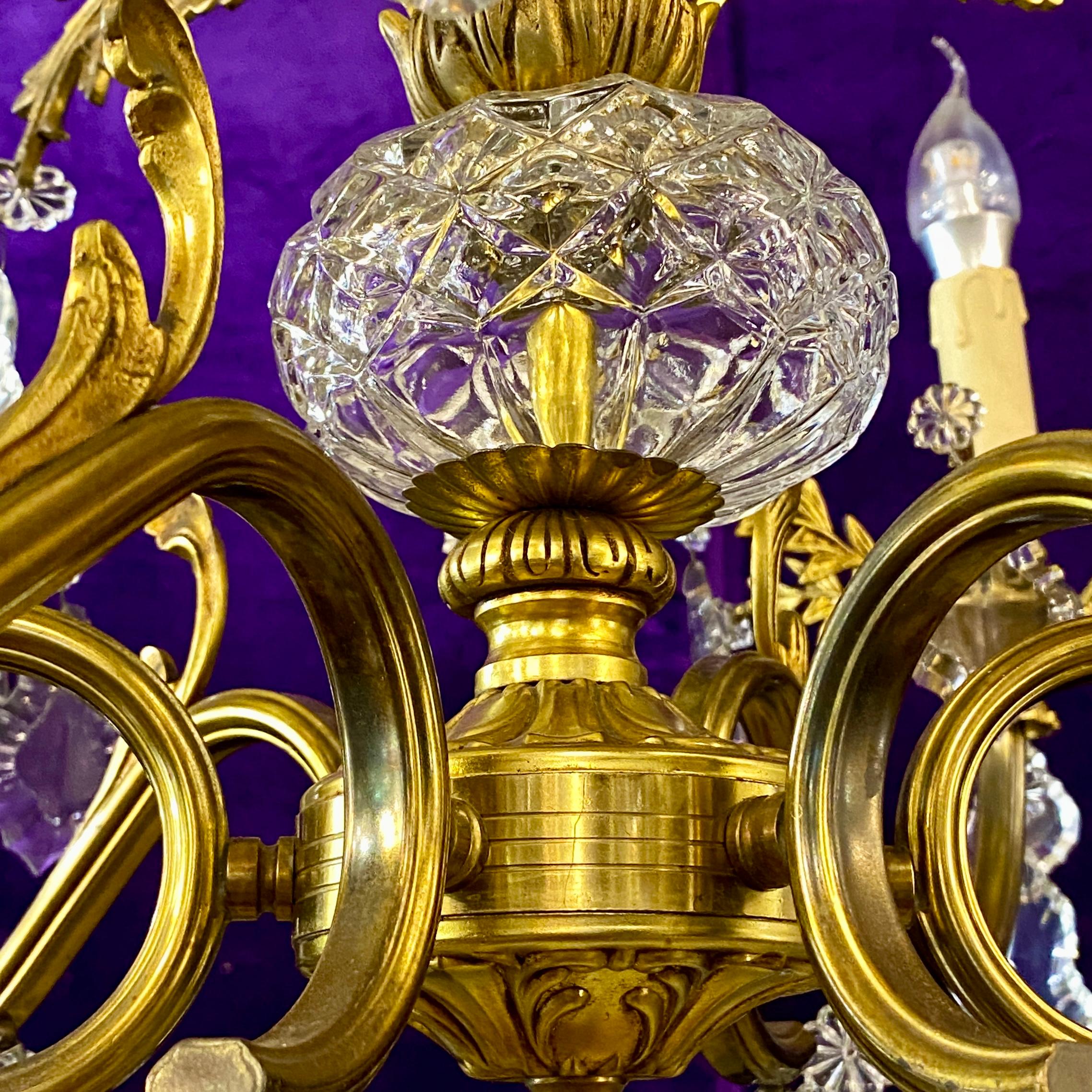 Gilt Brass & Antique French Crystal Chandelier - SOLD