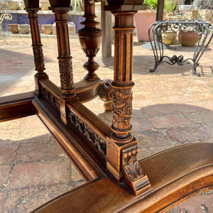 Large Antique Oak Dining Table with Carved Detailing, Late 19th Century
