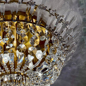 Grand Neoclassical Crystal Flush-Mount Chandelier